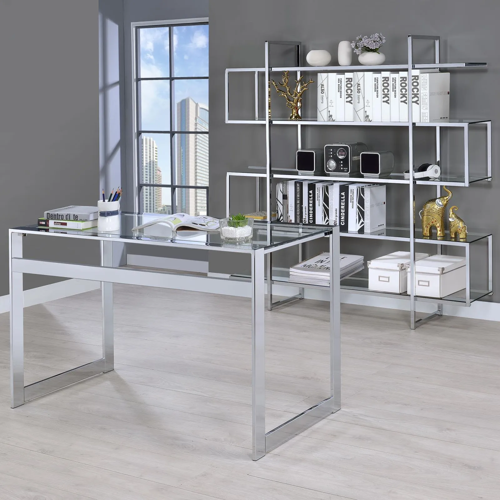 Elmer Clear/Chrome 5-Shelf Bookcase - Image 9