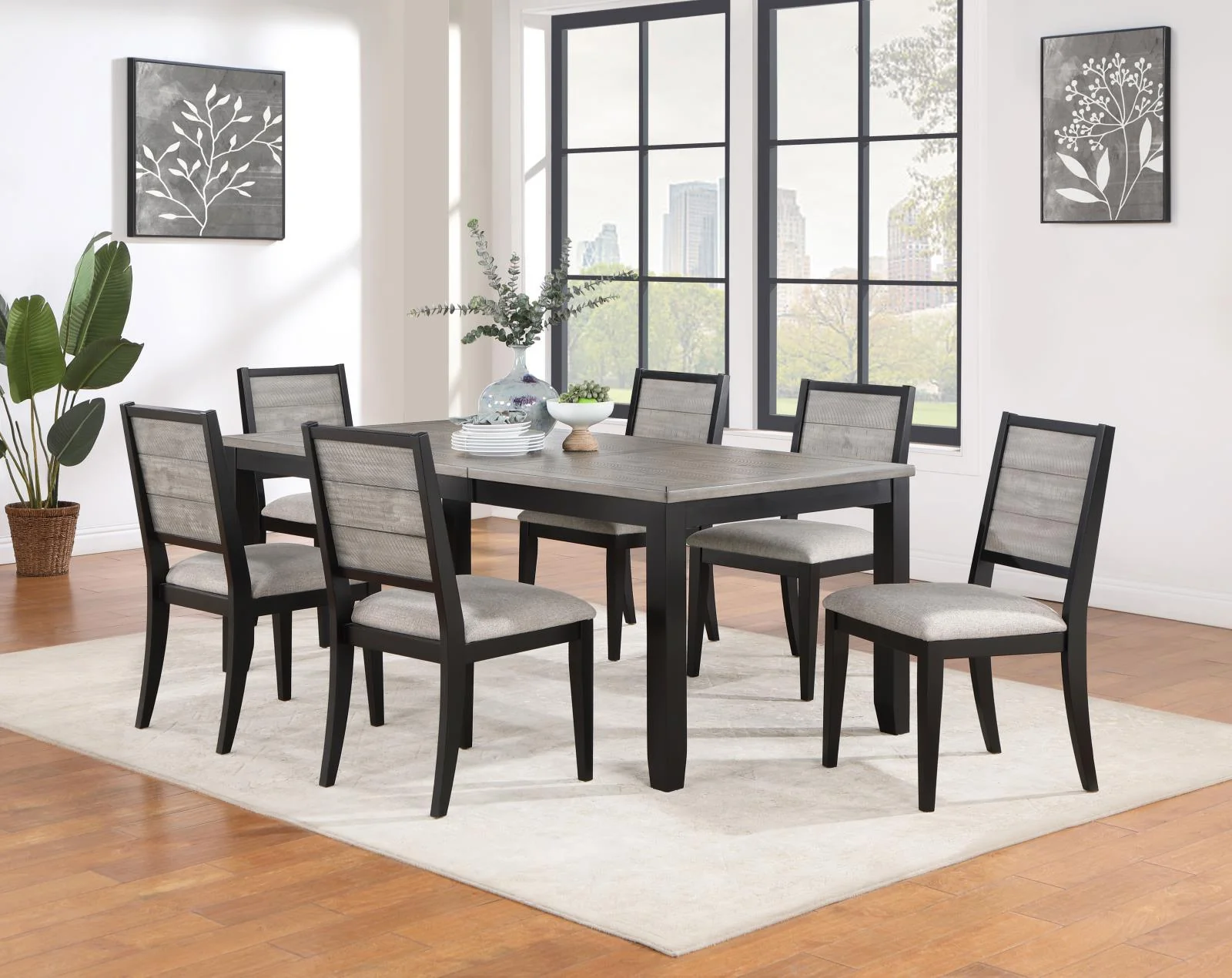 Elodie Gray and Black Rectangular Dining Table with Extension Leaf