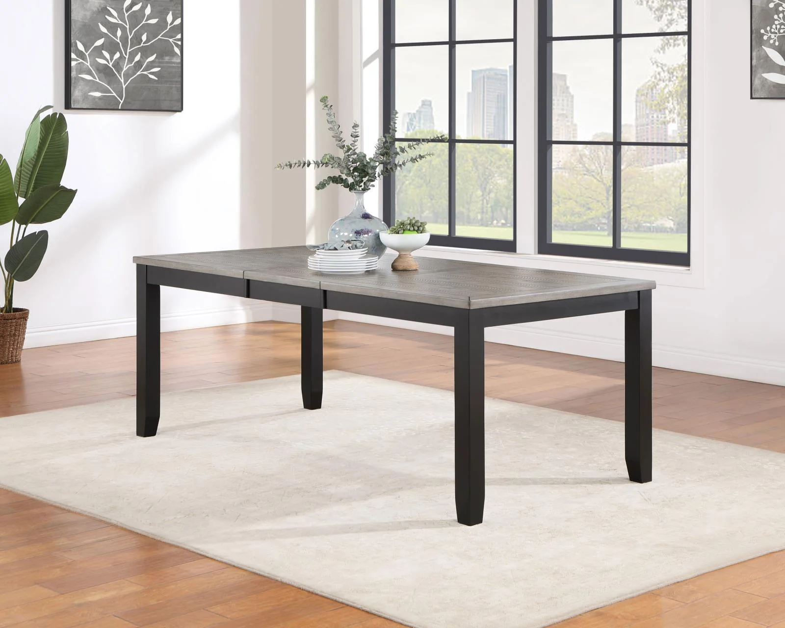 Elodie Gray and Black Rectangular Dining Table with Extension Leaf - Image 2