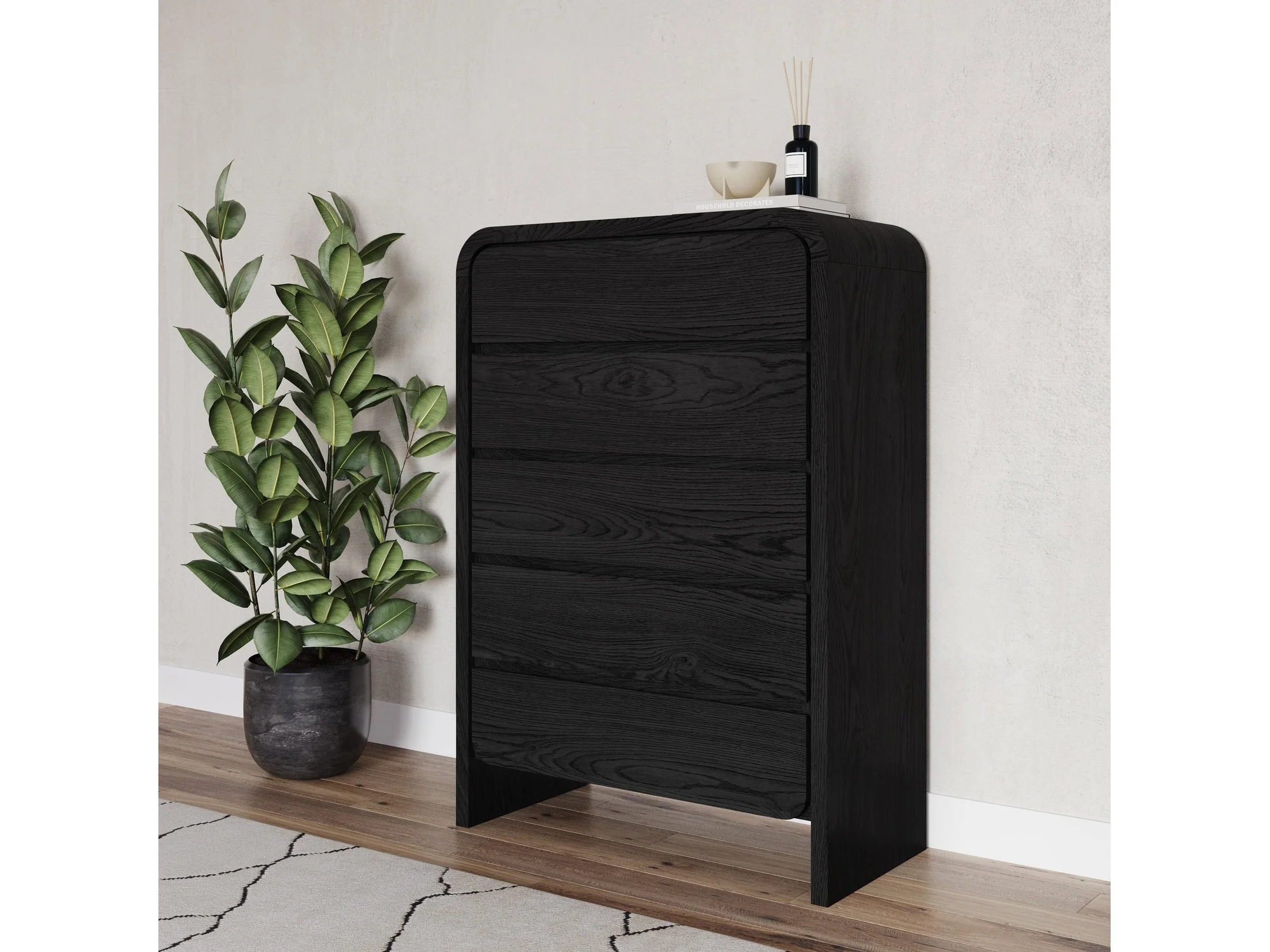 Elora Five Drawer Chest in Jet Black Ash