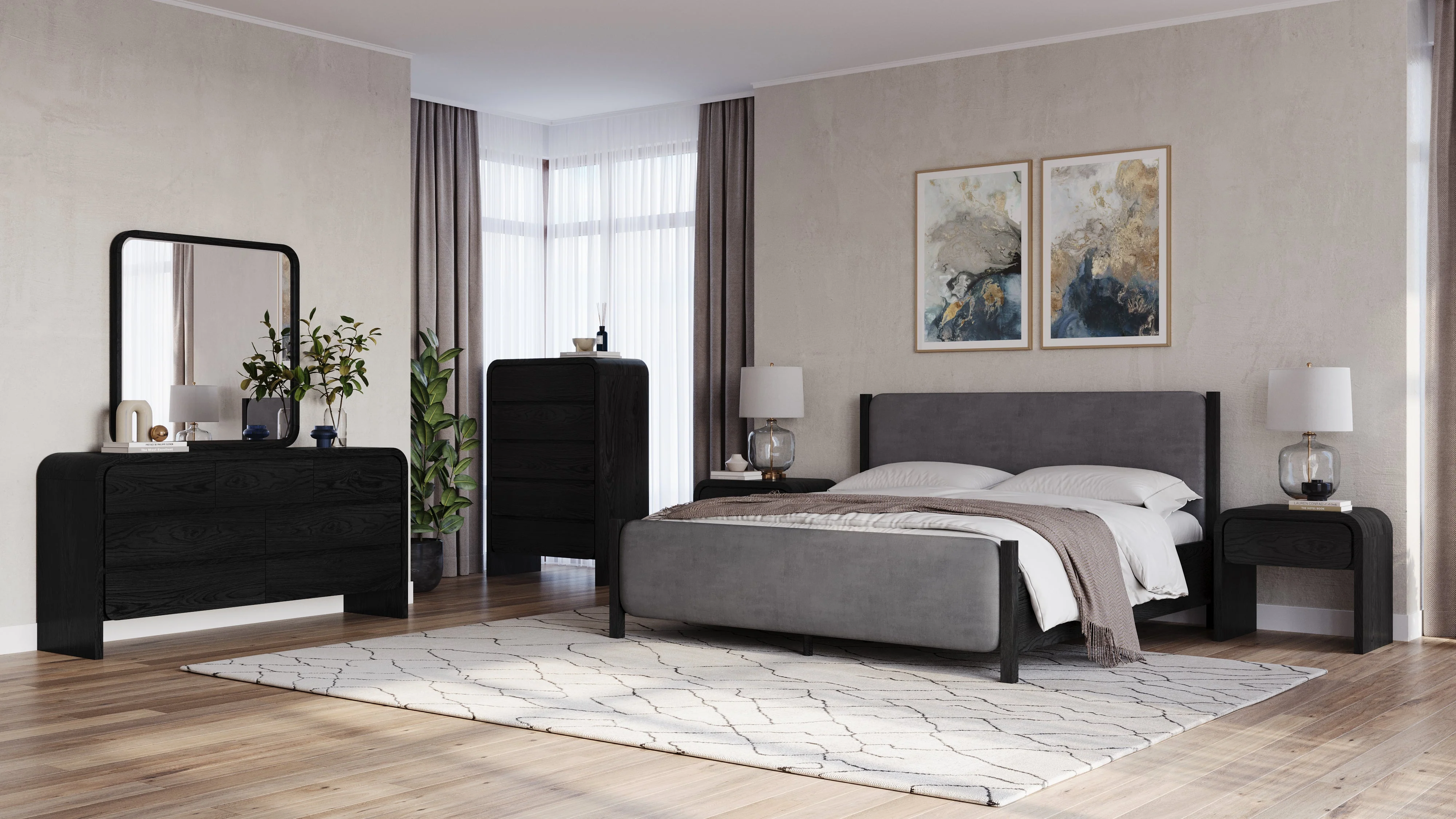 Elora Wood and Velvet California King Upholstered Bed in Jet and Charcoal - Image 6
