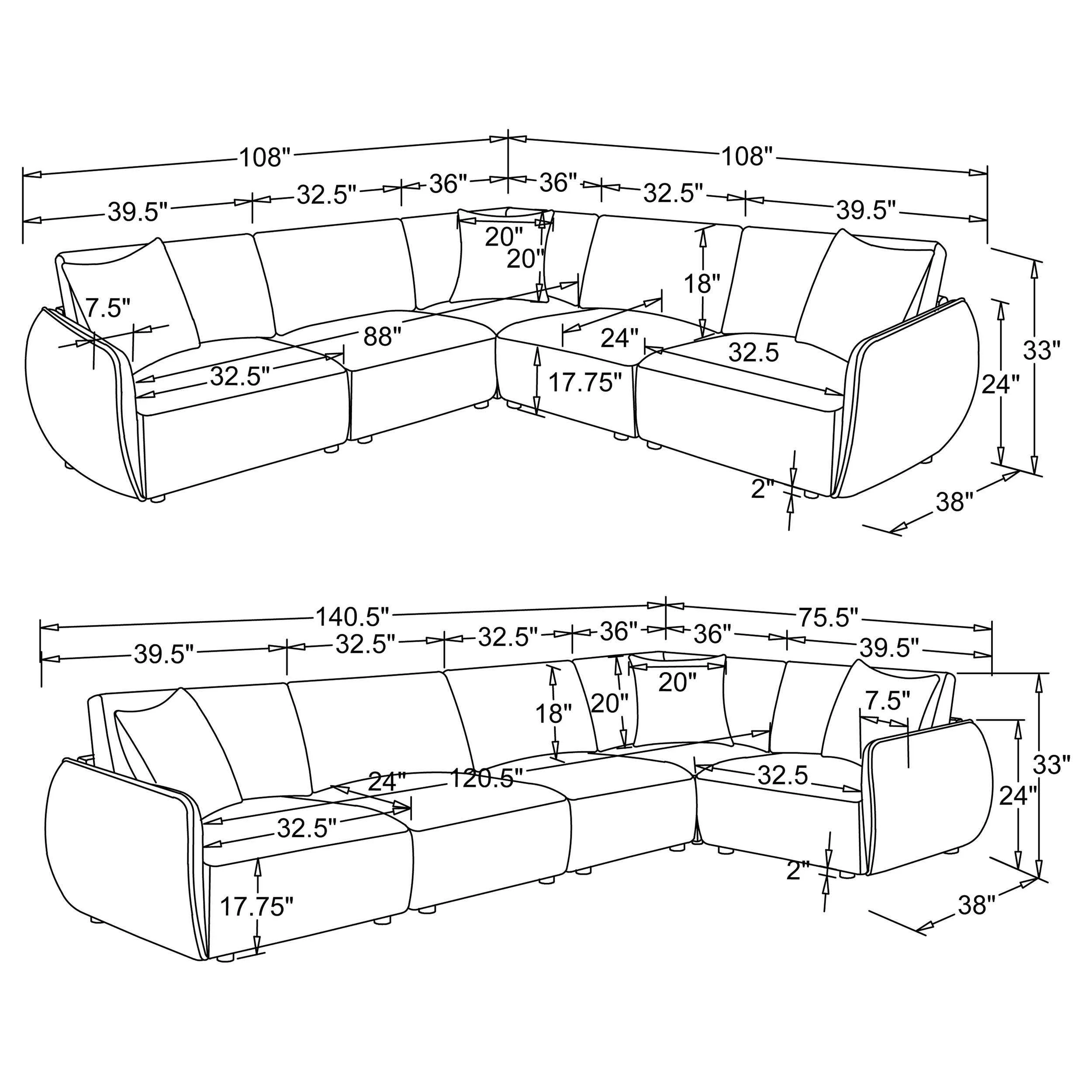 Elysia Coral 5-piece Chenille Upholstered Modular Sectional Sofa - Image 14
