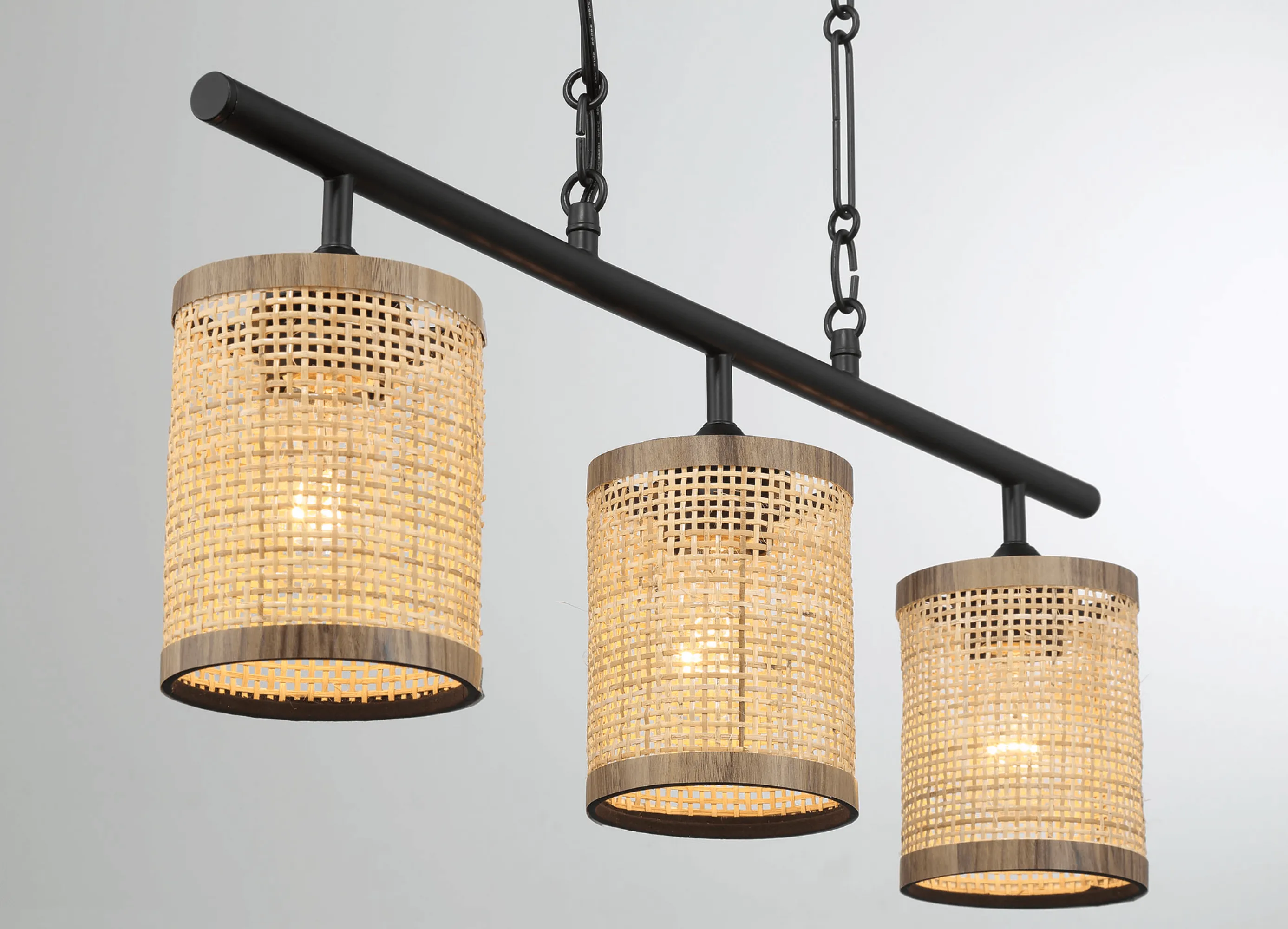 Elysian Three Lights Island With Natural Rattan Shade Farmhouse Chain Ceiling Lamp - Image 2