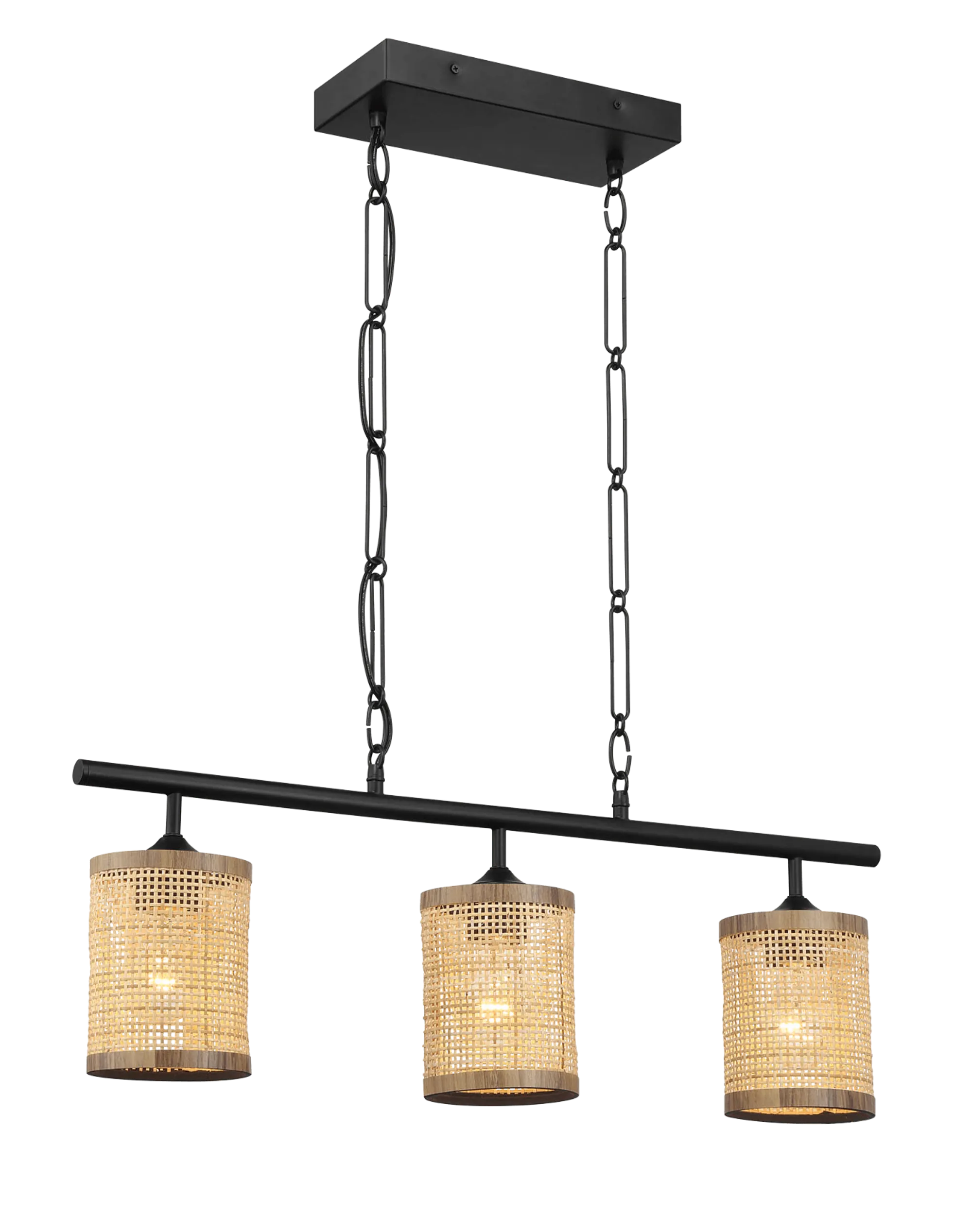 Elysian Three Lights Island With Natural Rattan Shade Farmhouse Chain Ceiling Lamp - Image 3