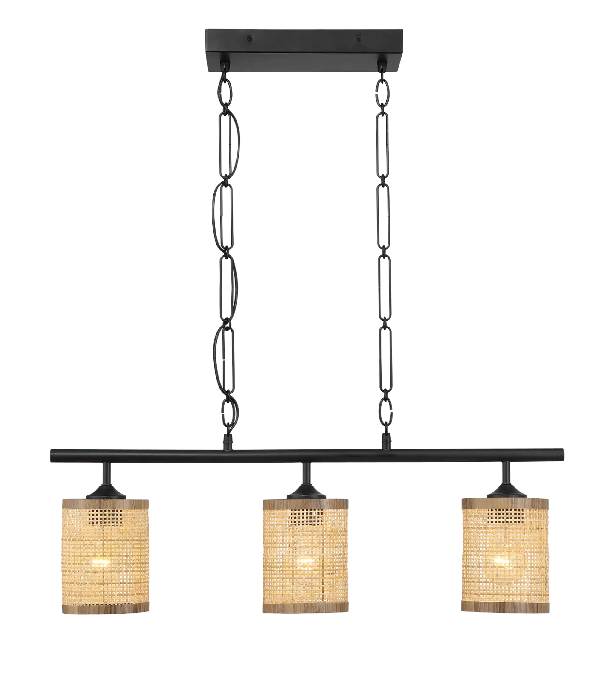 Elysian Three Lights Island With Natural Rattan Shade Farmhouse Chain Ceiling Lamp - Image 4