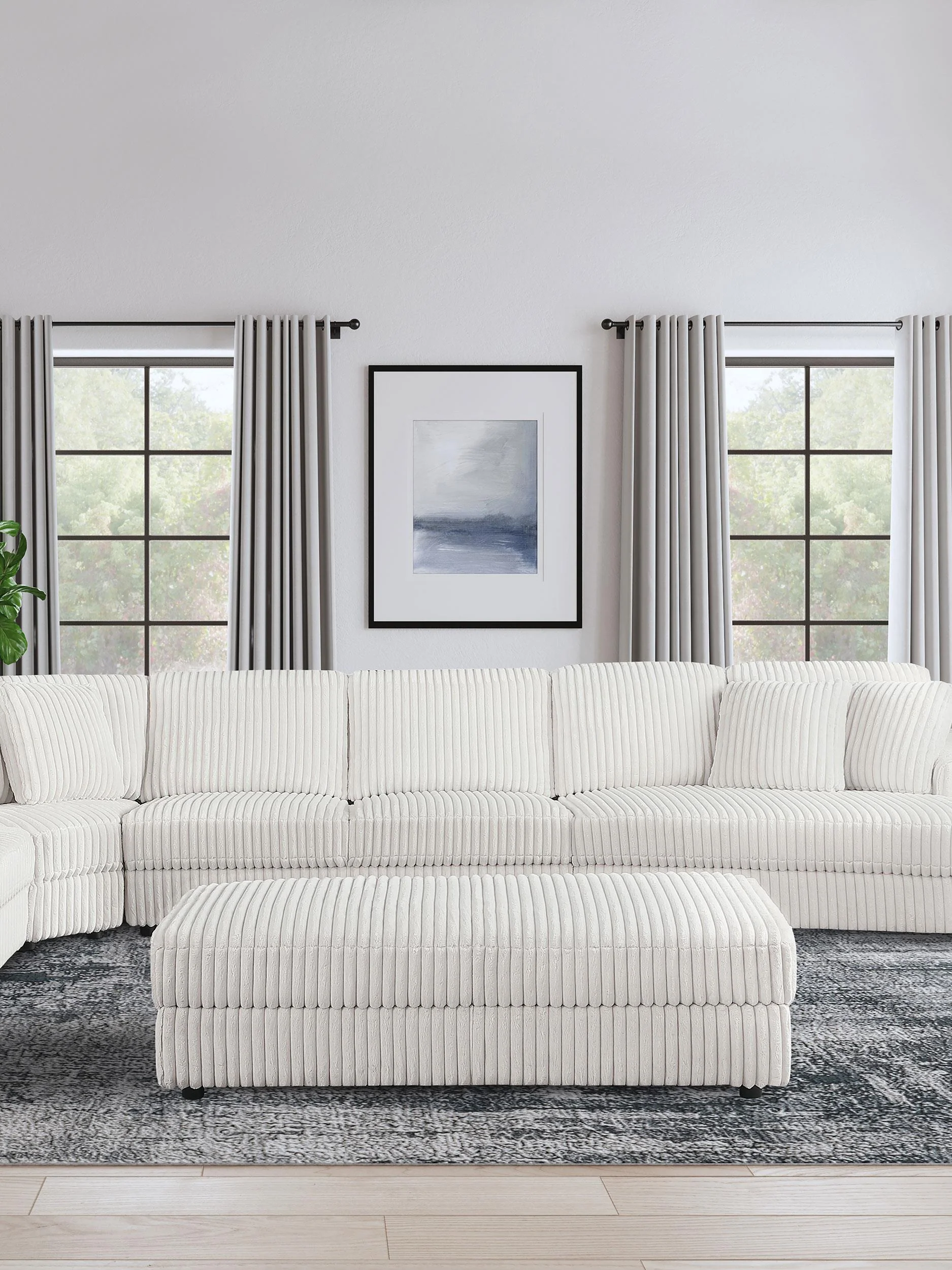 Emberson Ivory Upholstered Rectangular Storage Ottoman - Image 12