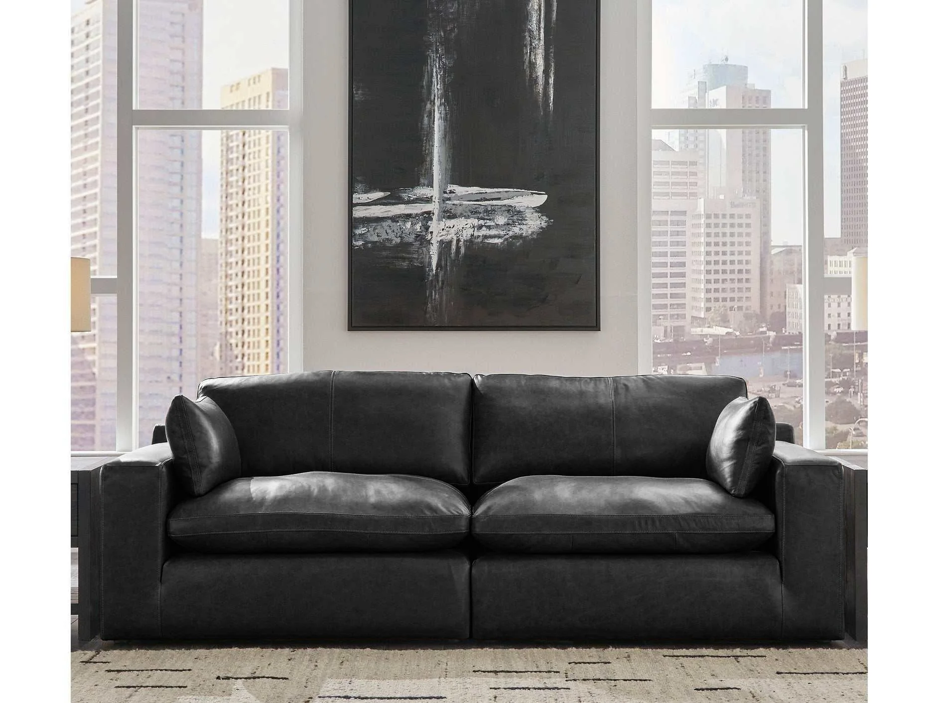 Emilia Black Leather Modular Sofa and Loveseat - Image 3