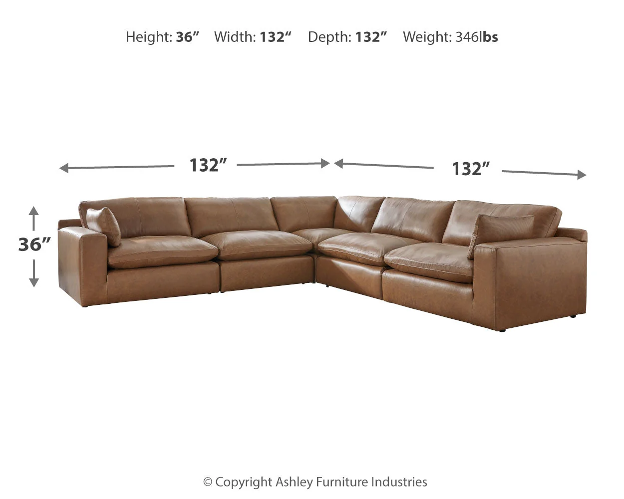 Emilia Caramel 5-Piece Leather Modular Sectional and Ottoman - Image 7