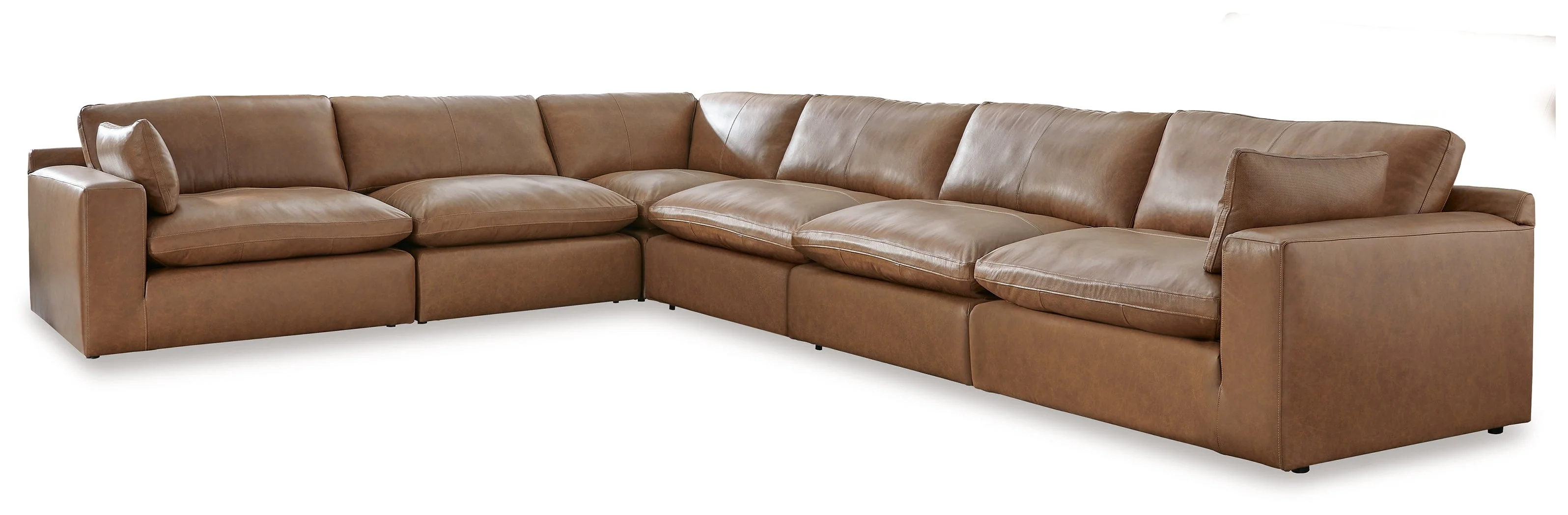 Emilia Caramel 6-Piece Leather Sectional with Ottoman in Caramel - Image 2