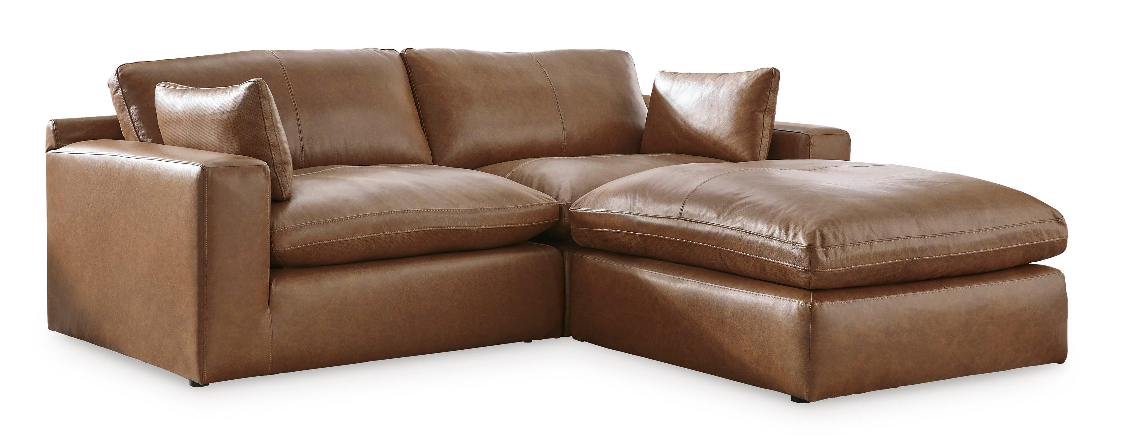 Emilia Caramel Leather 3-Piece Modular Sectional with Ottoman - Image 6