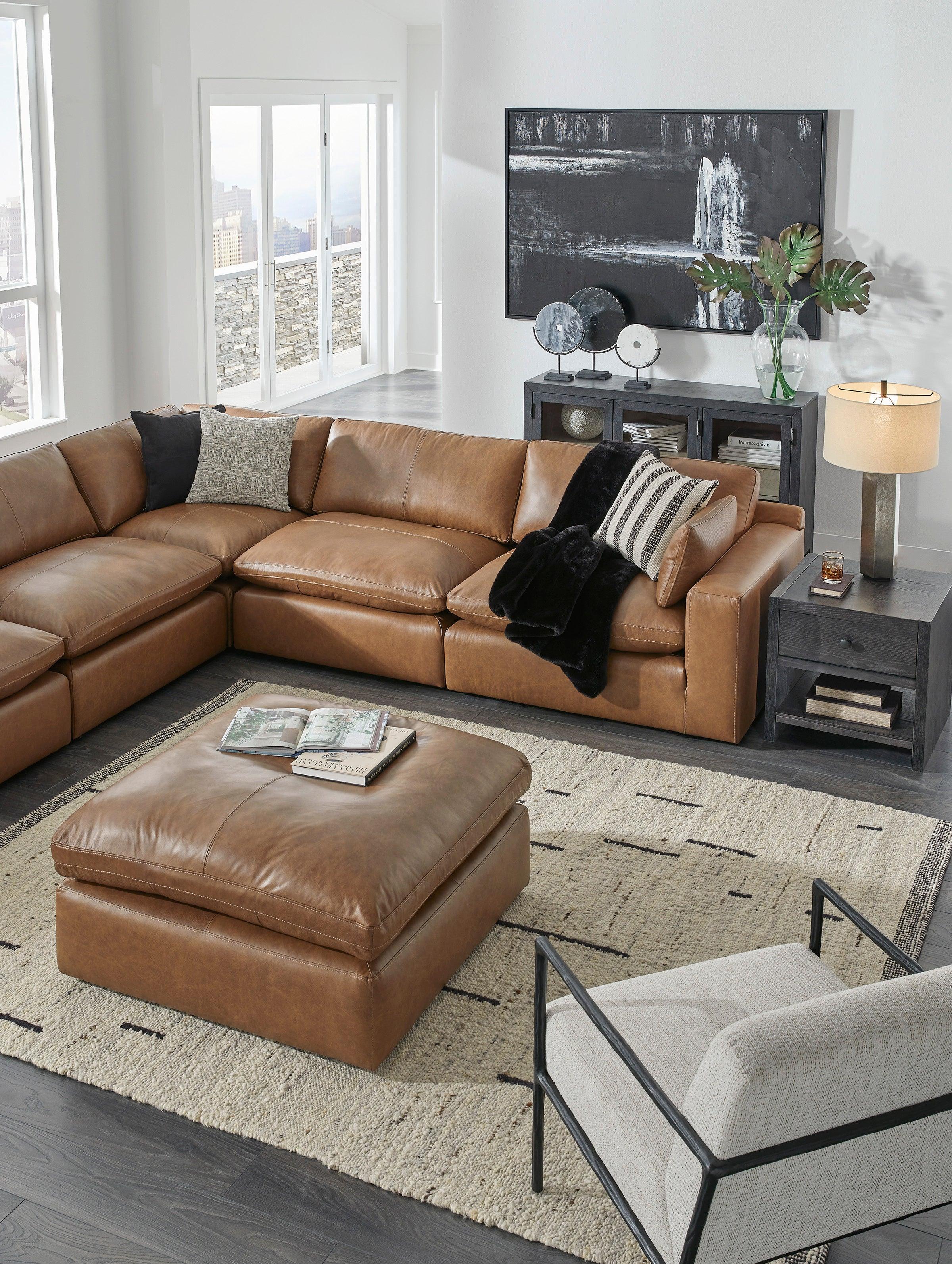Emilia Caramel Leather 7-Piece Modular Sectional - Image 6
