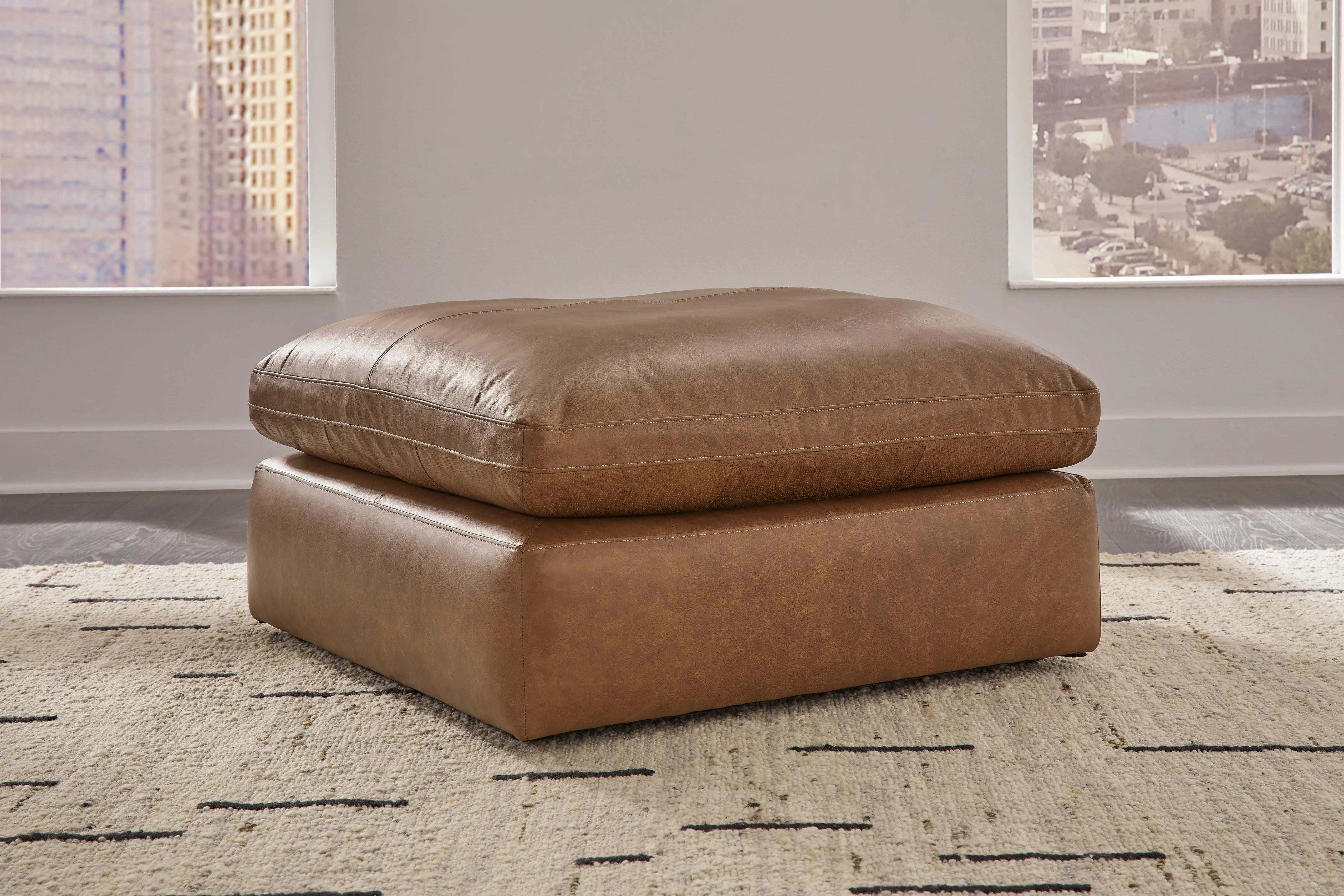 Emilia Caramel Oversized Leather Accent Ottoman