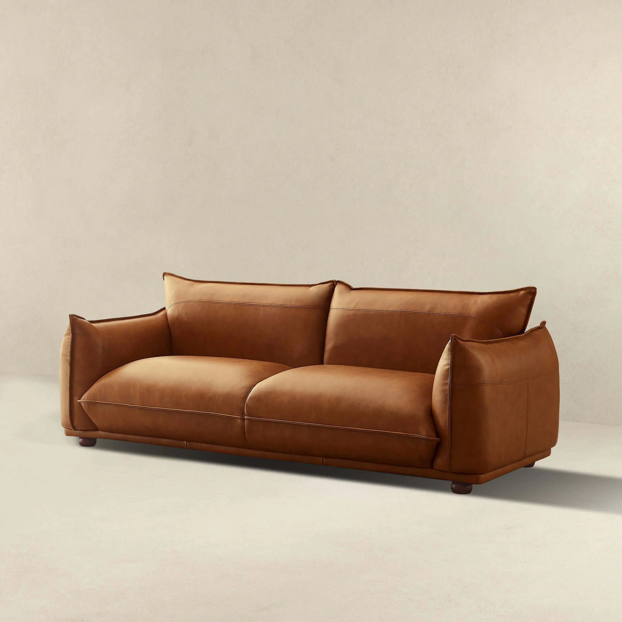 Emma Mid Century Modern Luxury Cognac Leather Sofa - Image 3