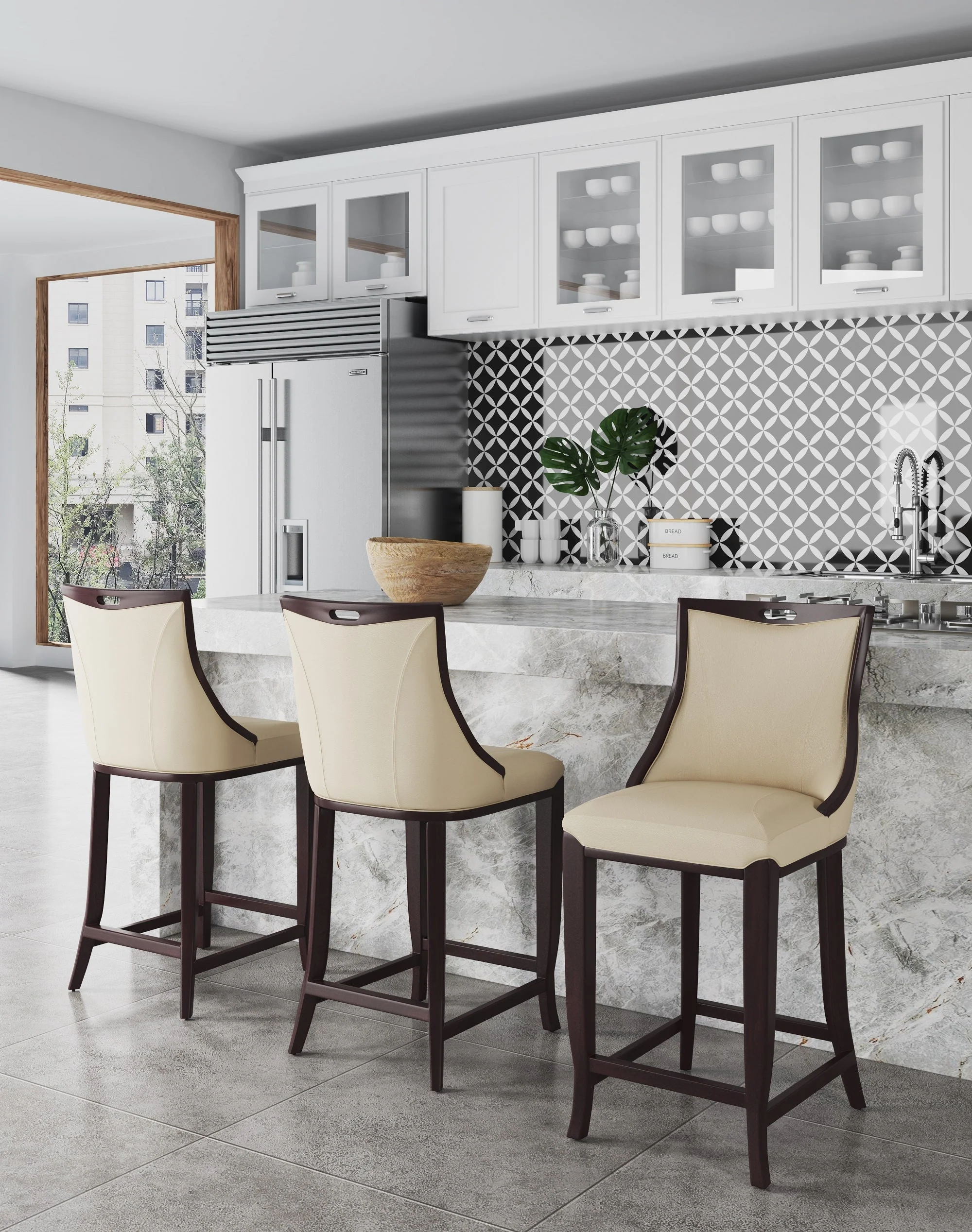 Emperor Bar Stool in Cream and Walnut (set of 3) - Image 2
