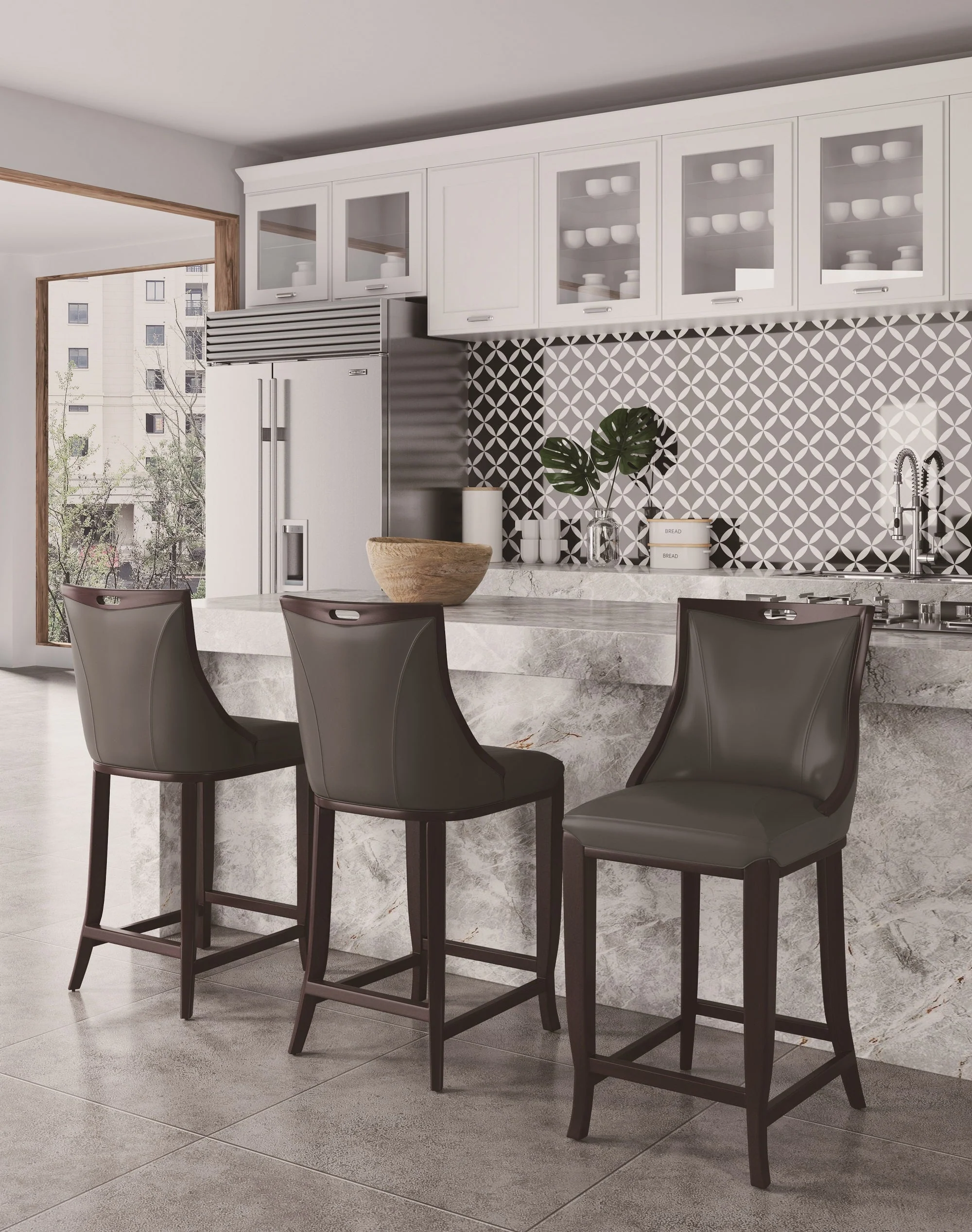 Emperor Faux Leather Barstool in Pebble Grey (set of 2) - Image 2