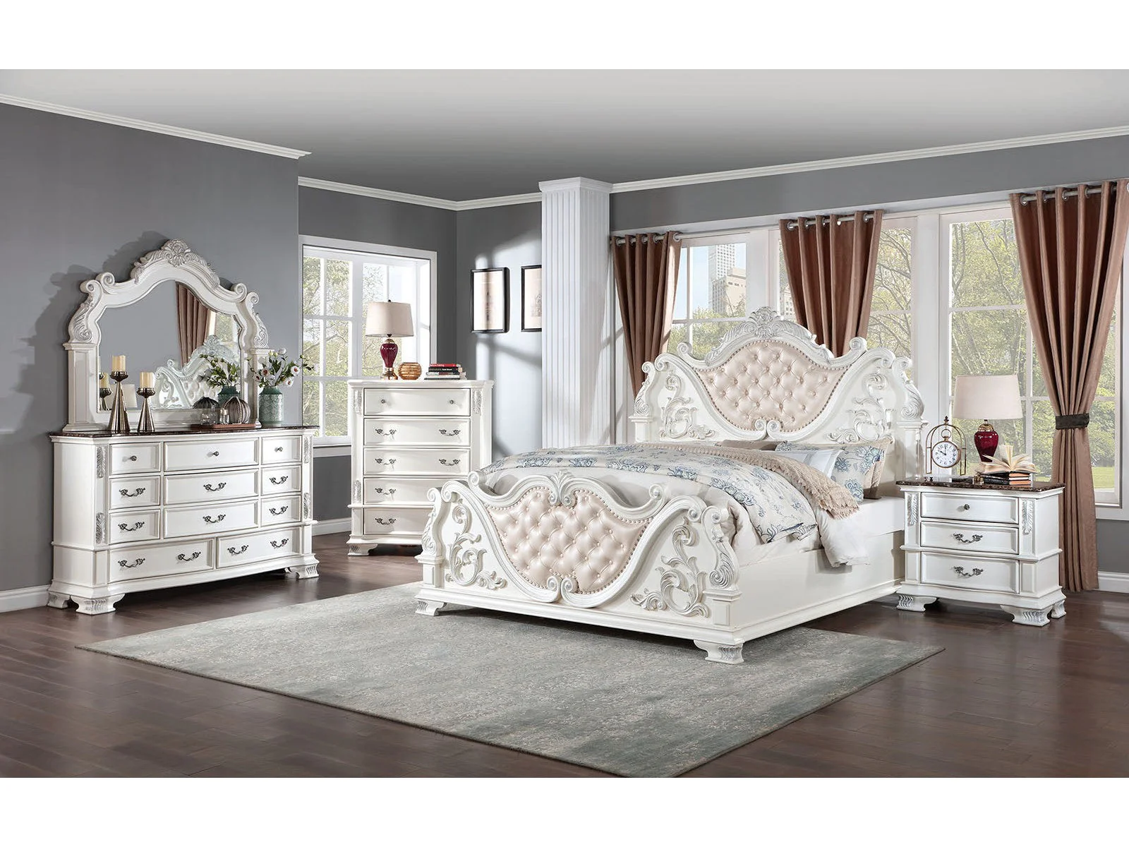 Esparanza Pearl White 4-Piece Queen Bedroom Set
