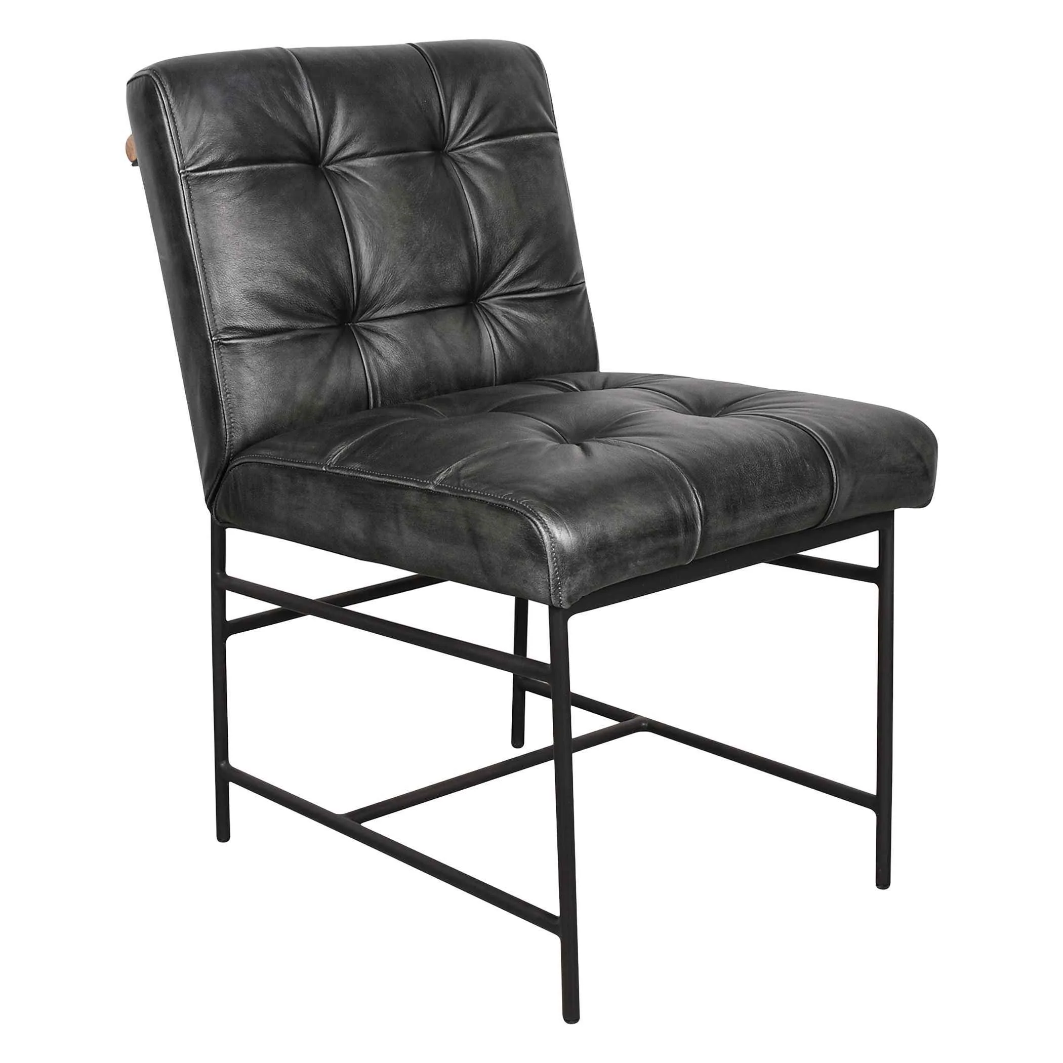 Essex Stockton 19" Dining Chair in Weathered Black Leather, Set of 2