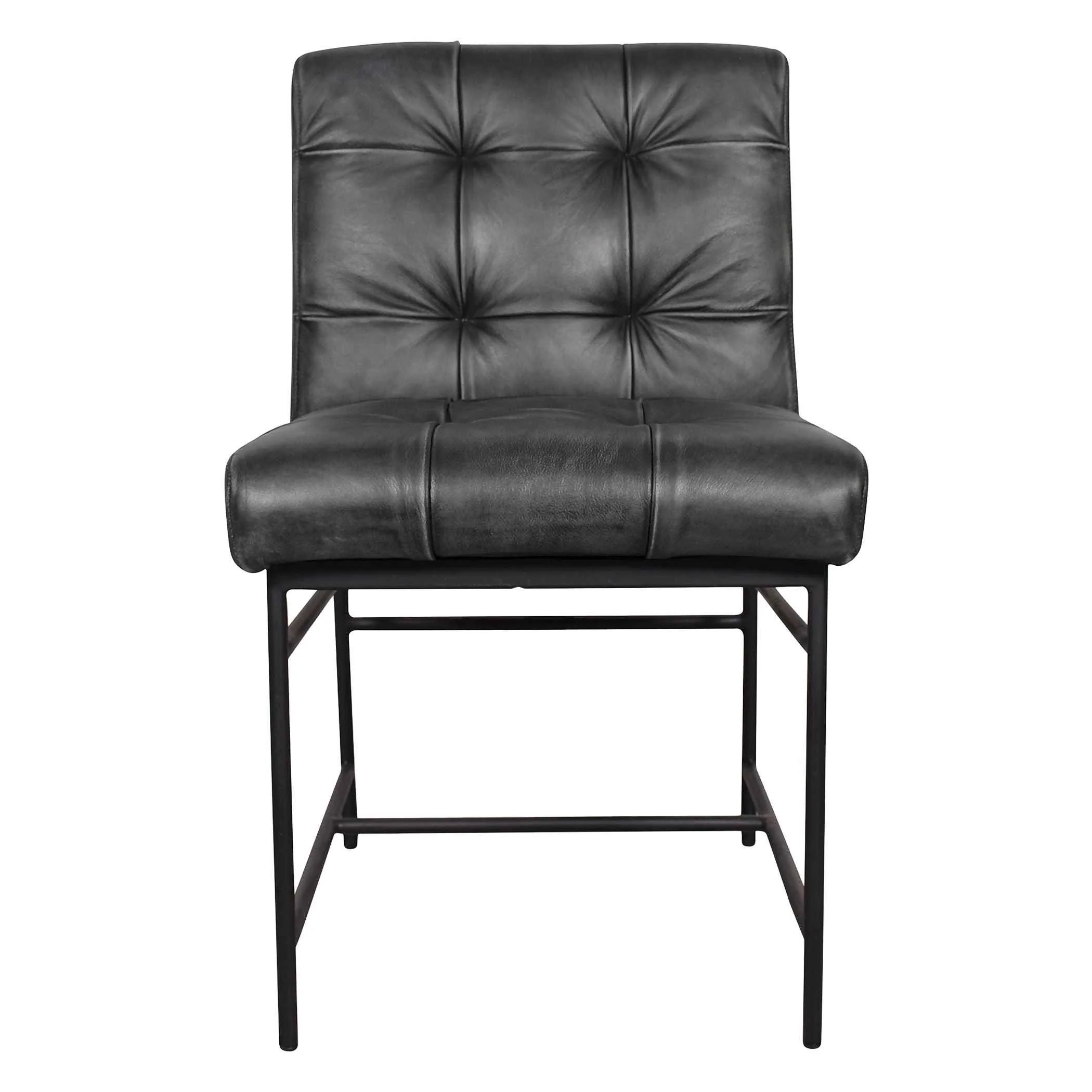 Essex Stockton 19" Dining Chair in Weathered Black Leather, Set of 2 - Image 2