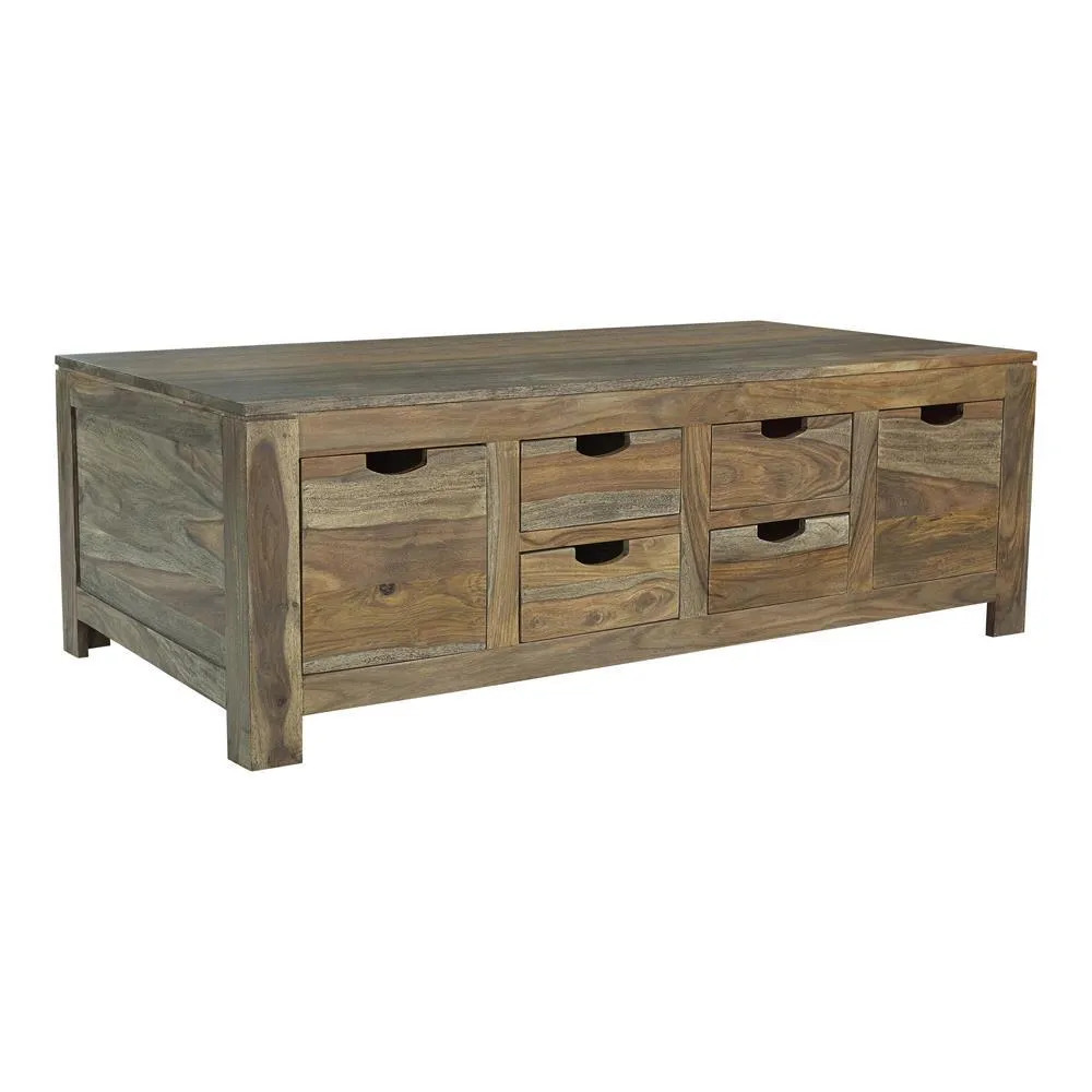 Esther Natural Sheesham 6-Drawer Storage Coffee Table - Image 2