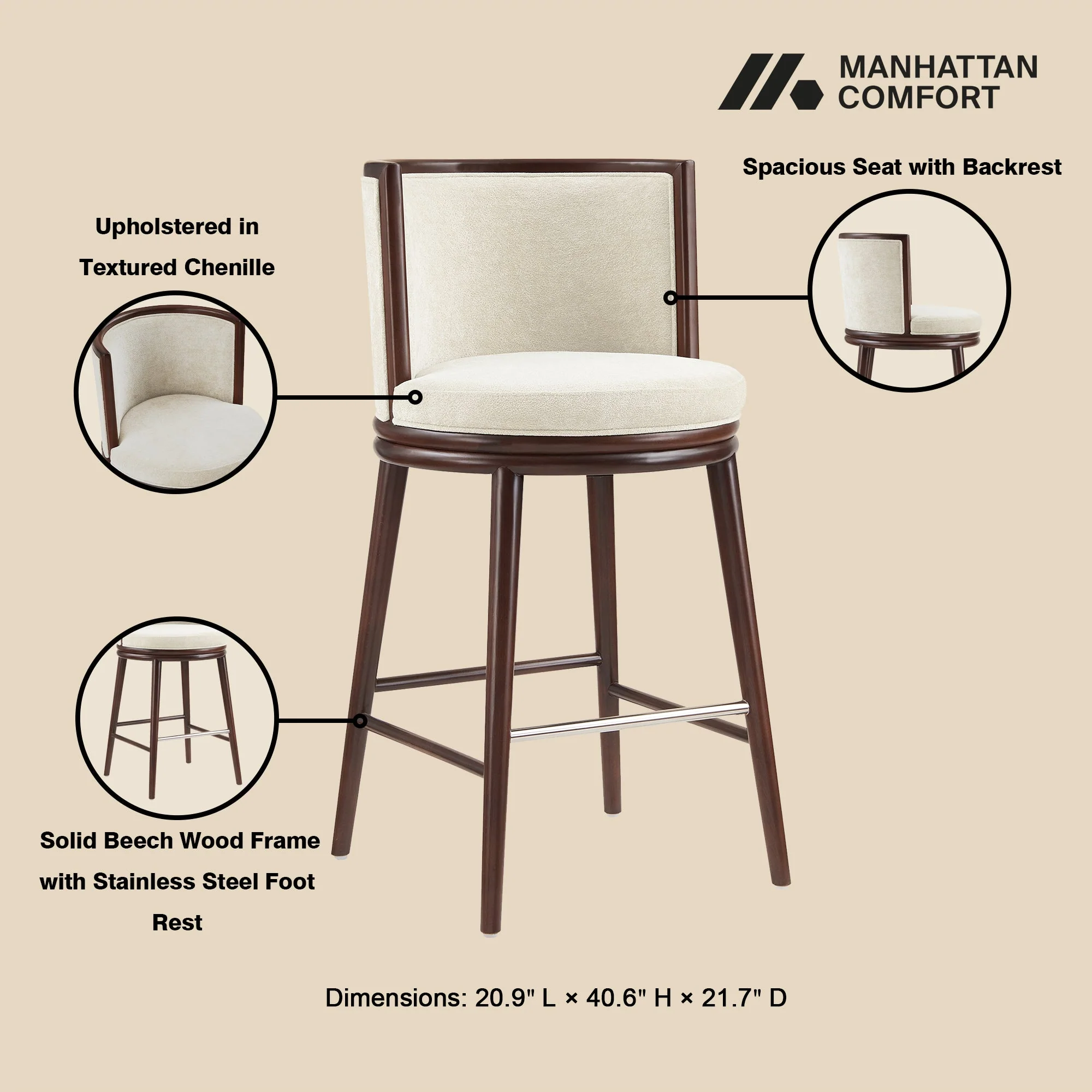 Evalyn Barstool in Cream (set of 2) - Image 4