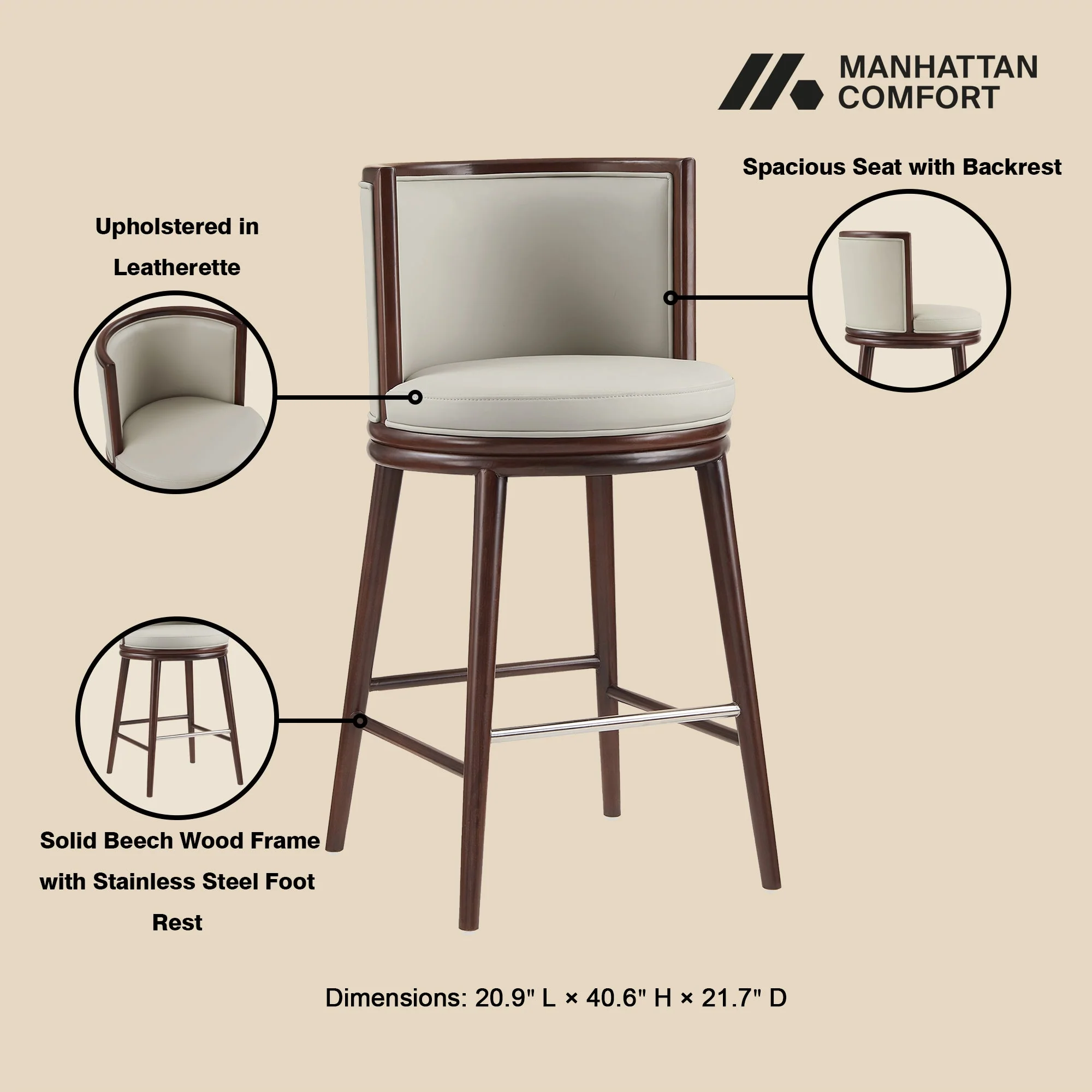 Evalyn Barstool in Stone (set of 3) - Image 4