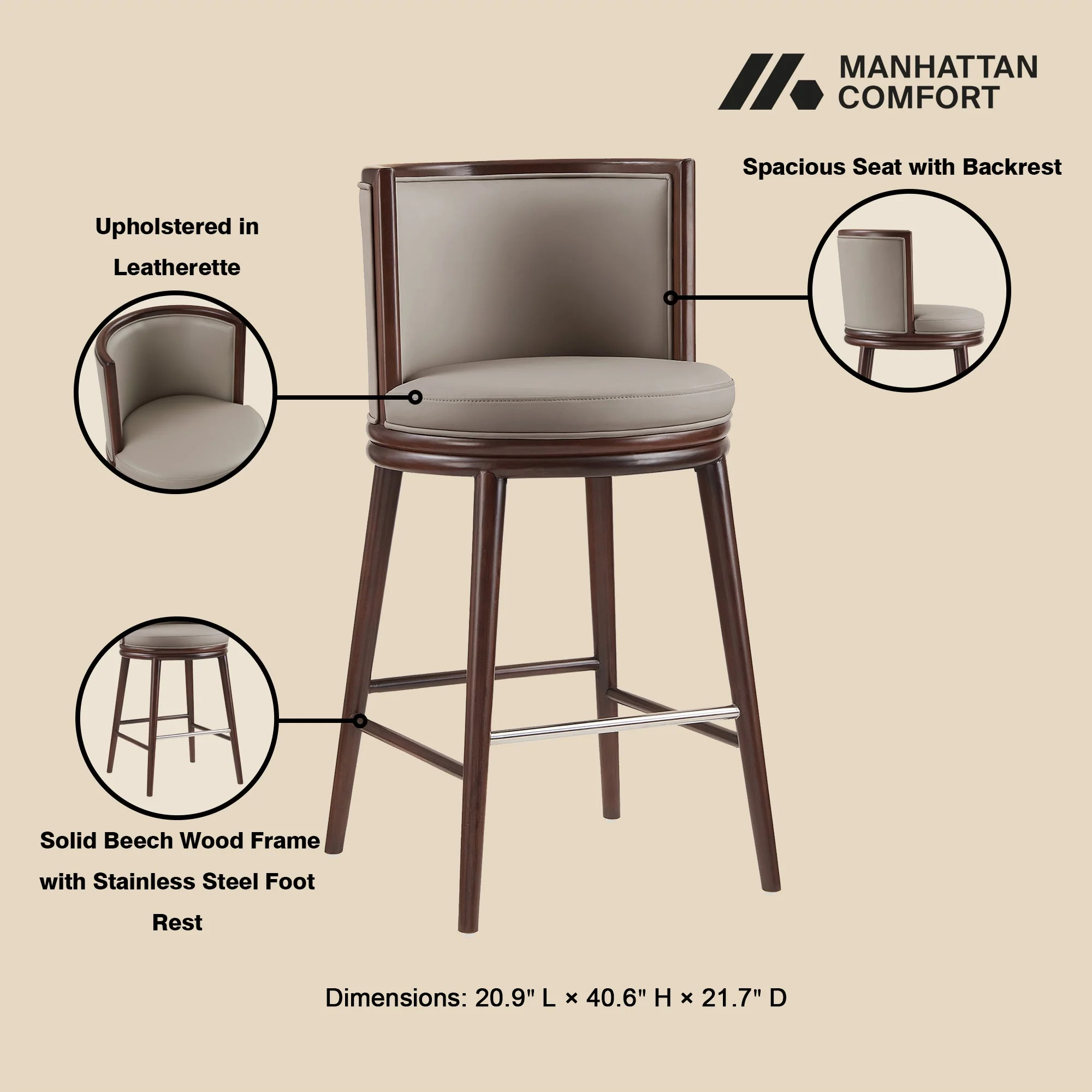Evalyn Barstool in Taupe (set of 2) - Image 4