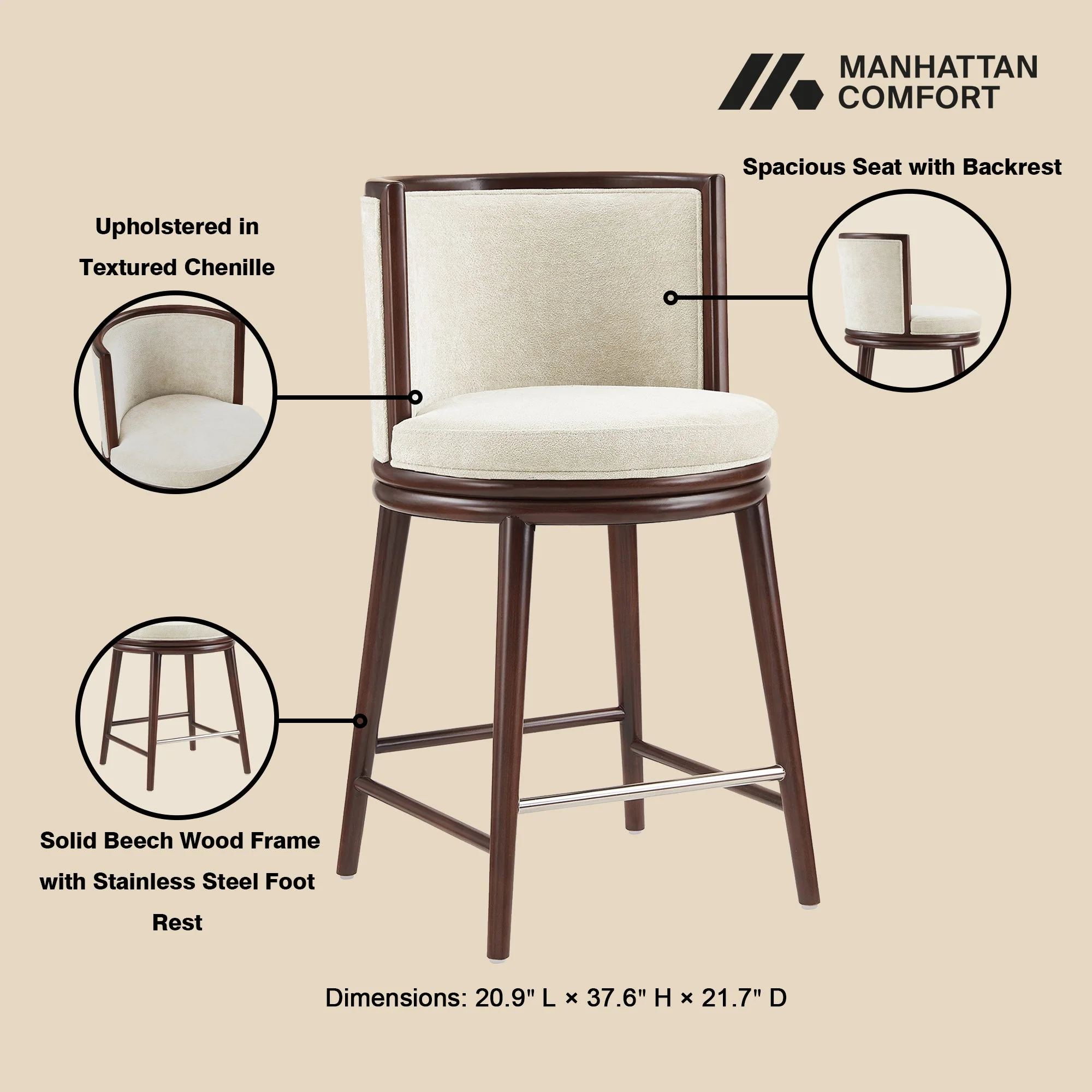 Evalyn Counter Stool in Cream - Image 4