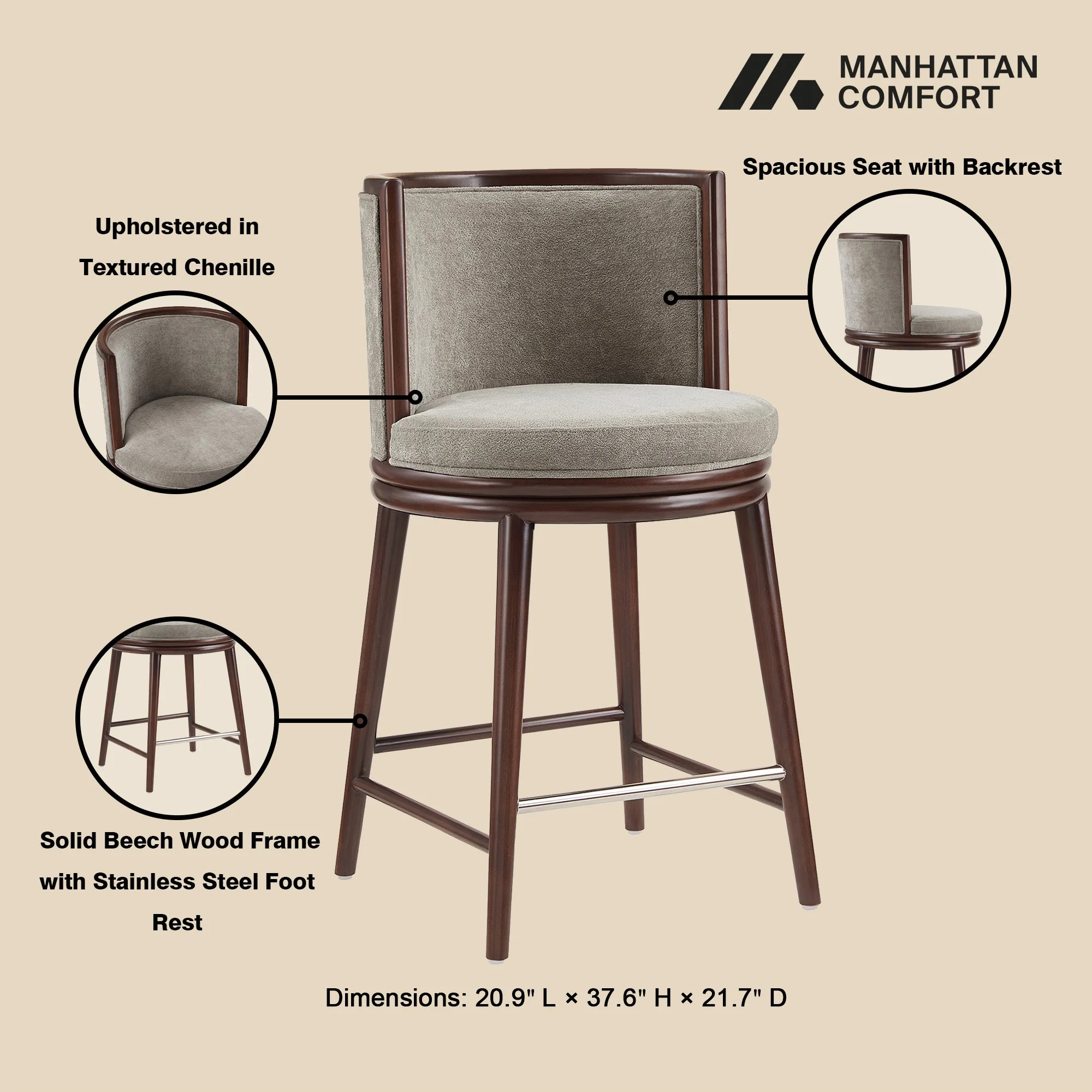 Evalyn Counter Stool in Dove (set of 2) - Image 4