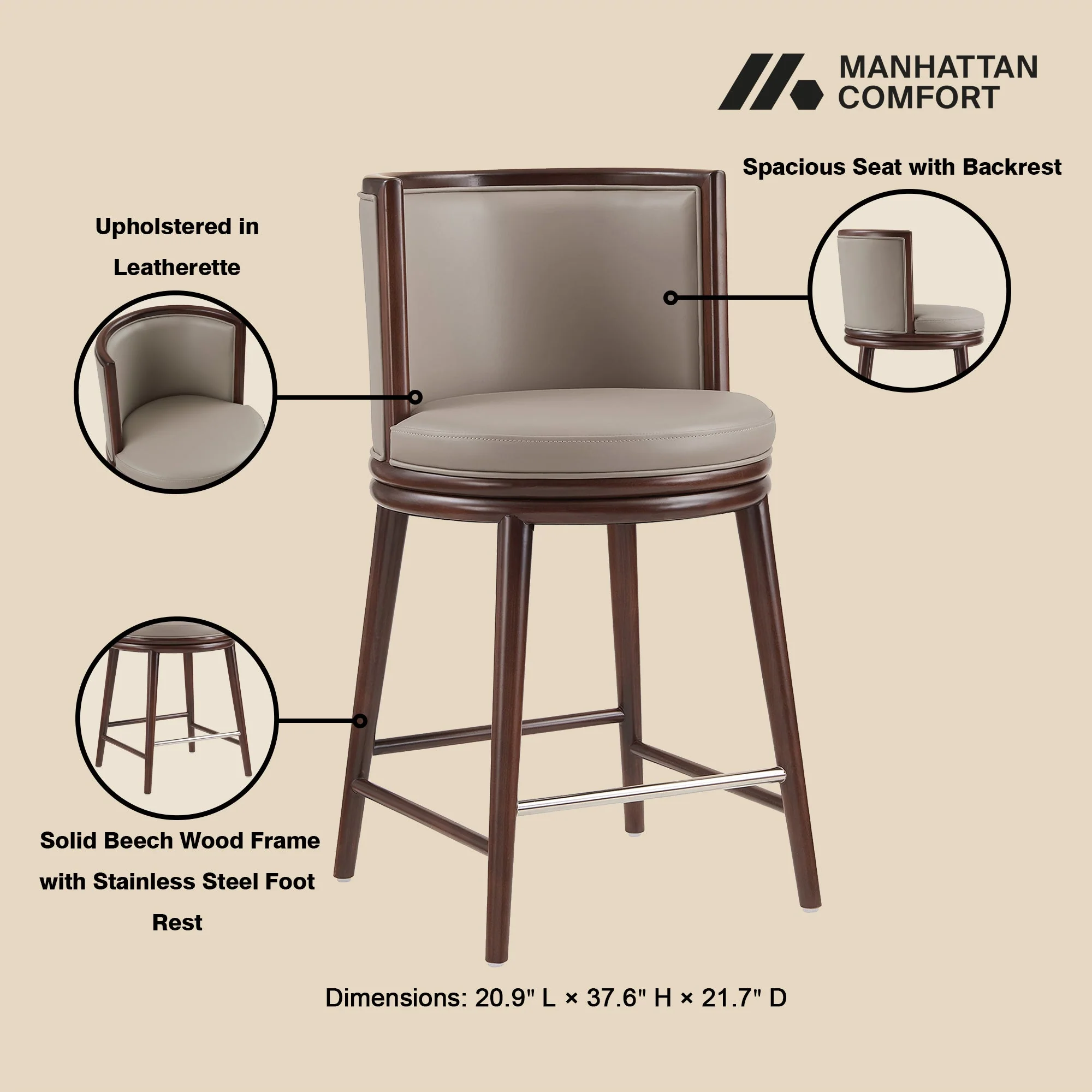 Evalyn Counter Stool in Taupe - Image 4