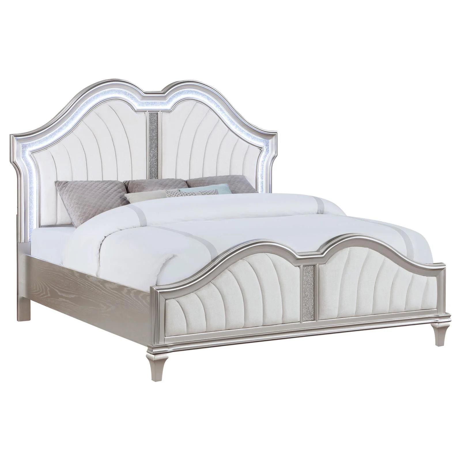 Evangeline Ivory/Silver Oak Tufted Upholstered Platform Queen Bed - Image 2