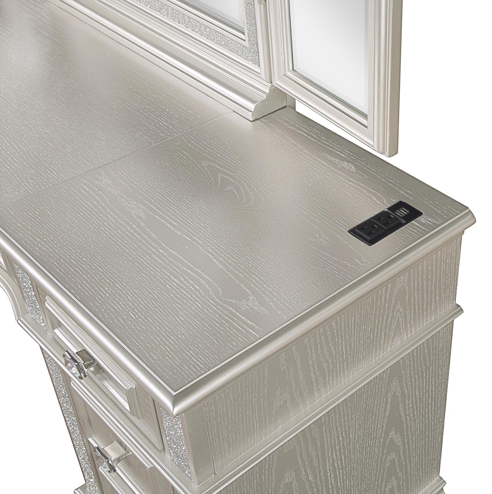 Evangeline Silver and Ivory 4-drawer Vanity Table with Faux Diamond Trim - Image 5
