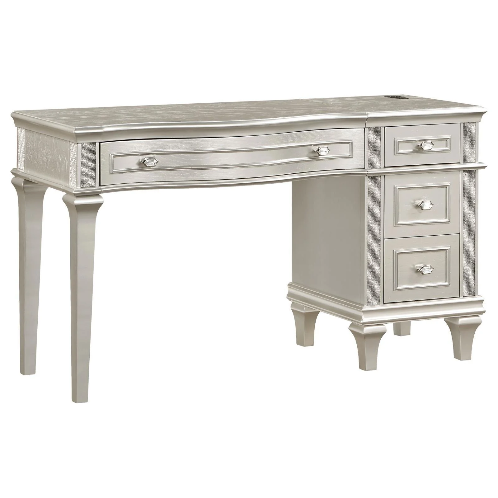 Evangeline Silver Oak 3-piece Vanity Table Set with Tri-Fold Mirror and Stool - Image 3