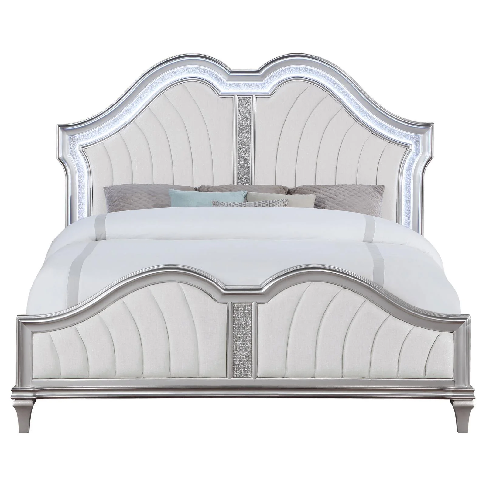 Evangeline Tufted Upholstered Platform California King Bed Ivory/Silver Oak - Image 3