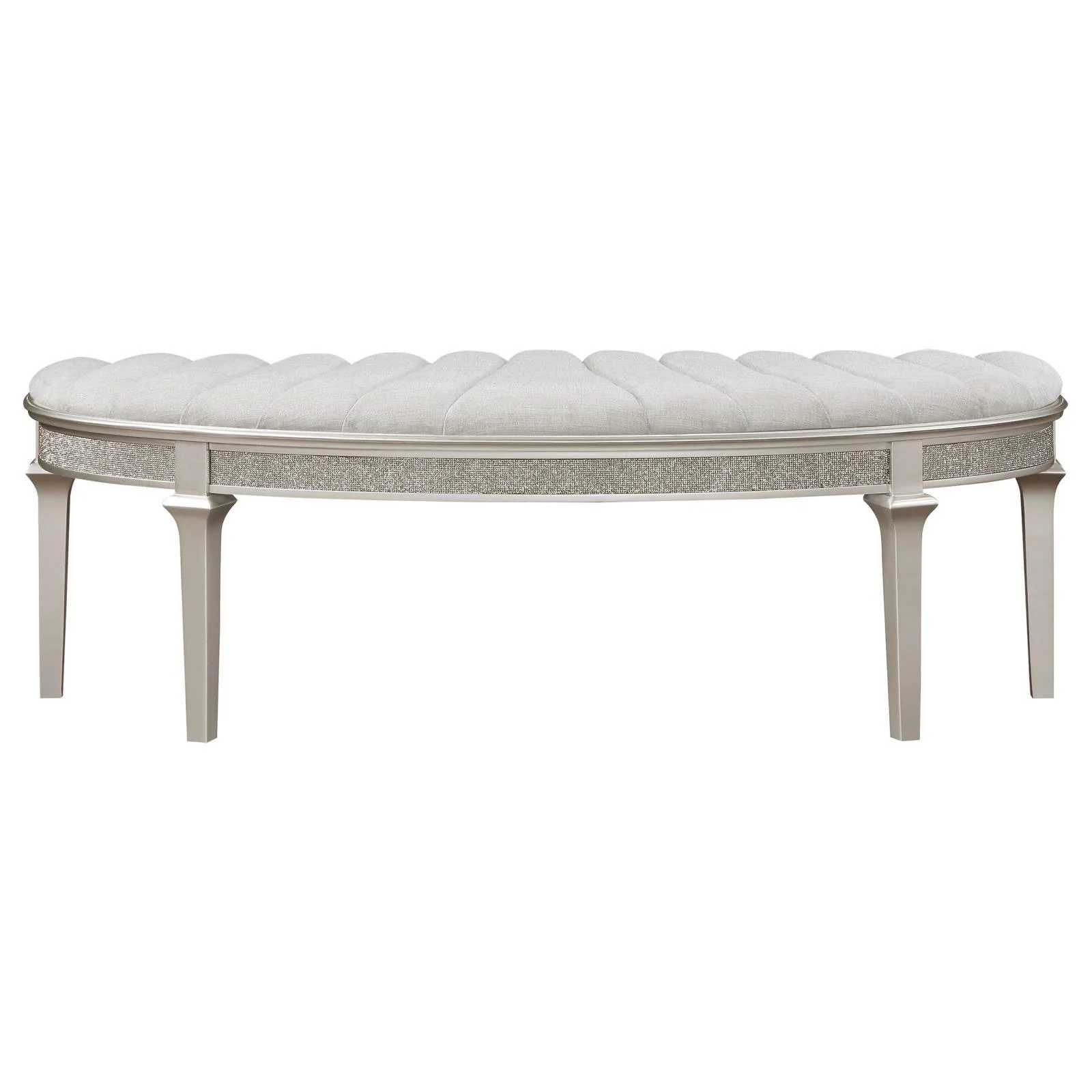 Evangeline Upholstered Demilune Bench Ivory and Silver Oak - Image 2