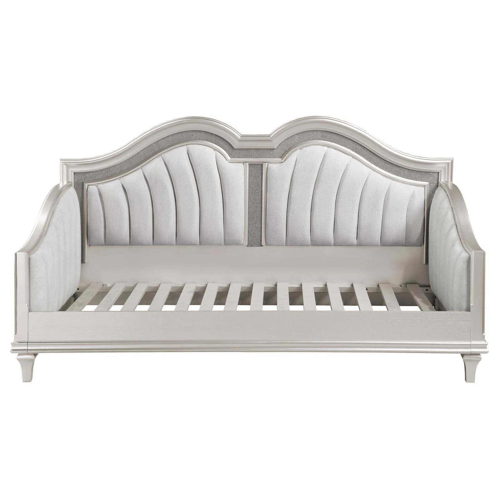 Evangeline Upholstered Twin Daybed with Faux Diamond Trim Silver and Ivory - Image 4