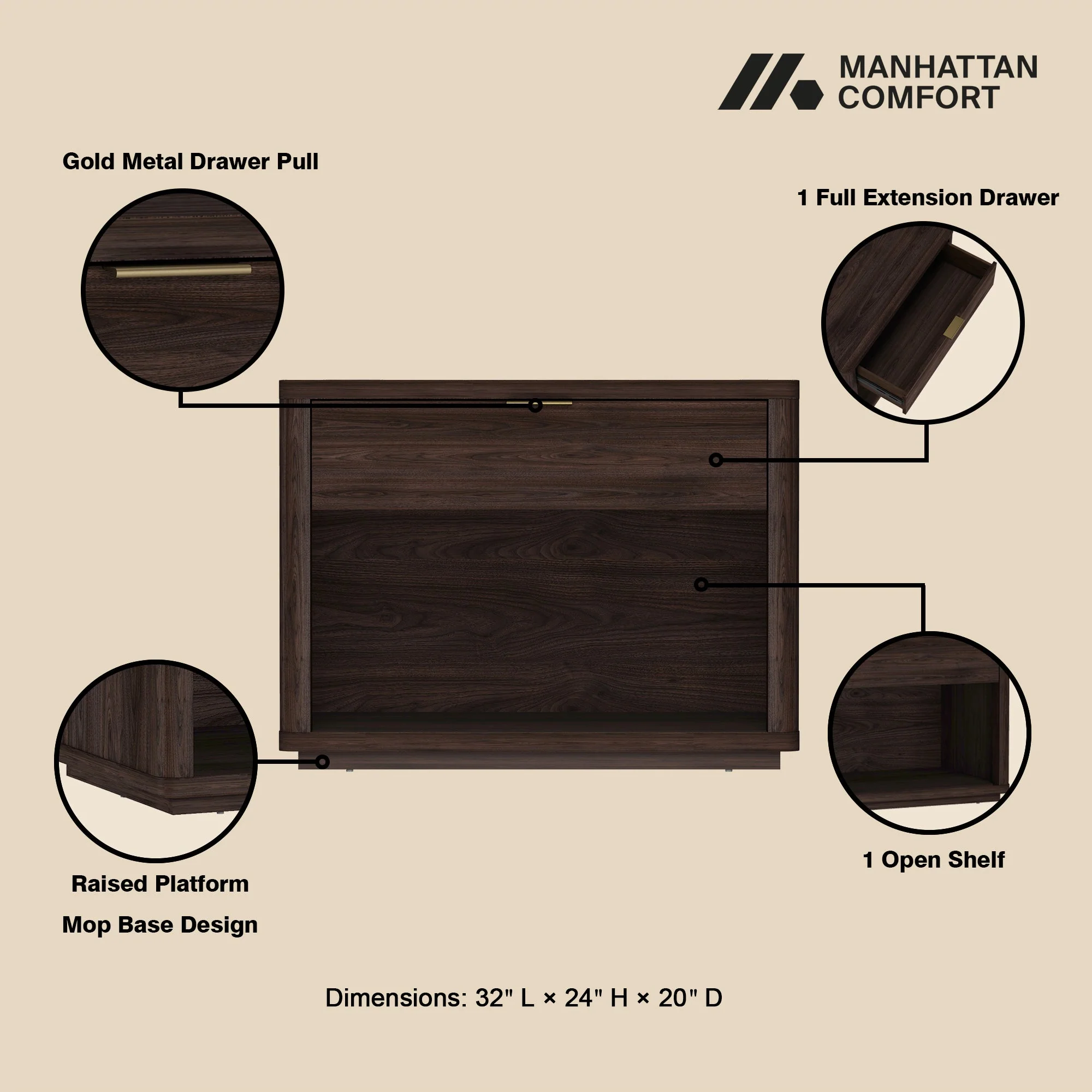 Evelyn 32" Nightstand 2.0 in Brown - Image 4