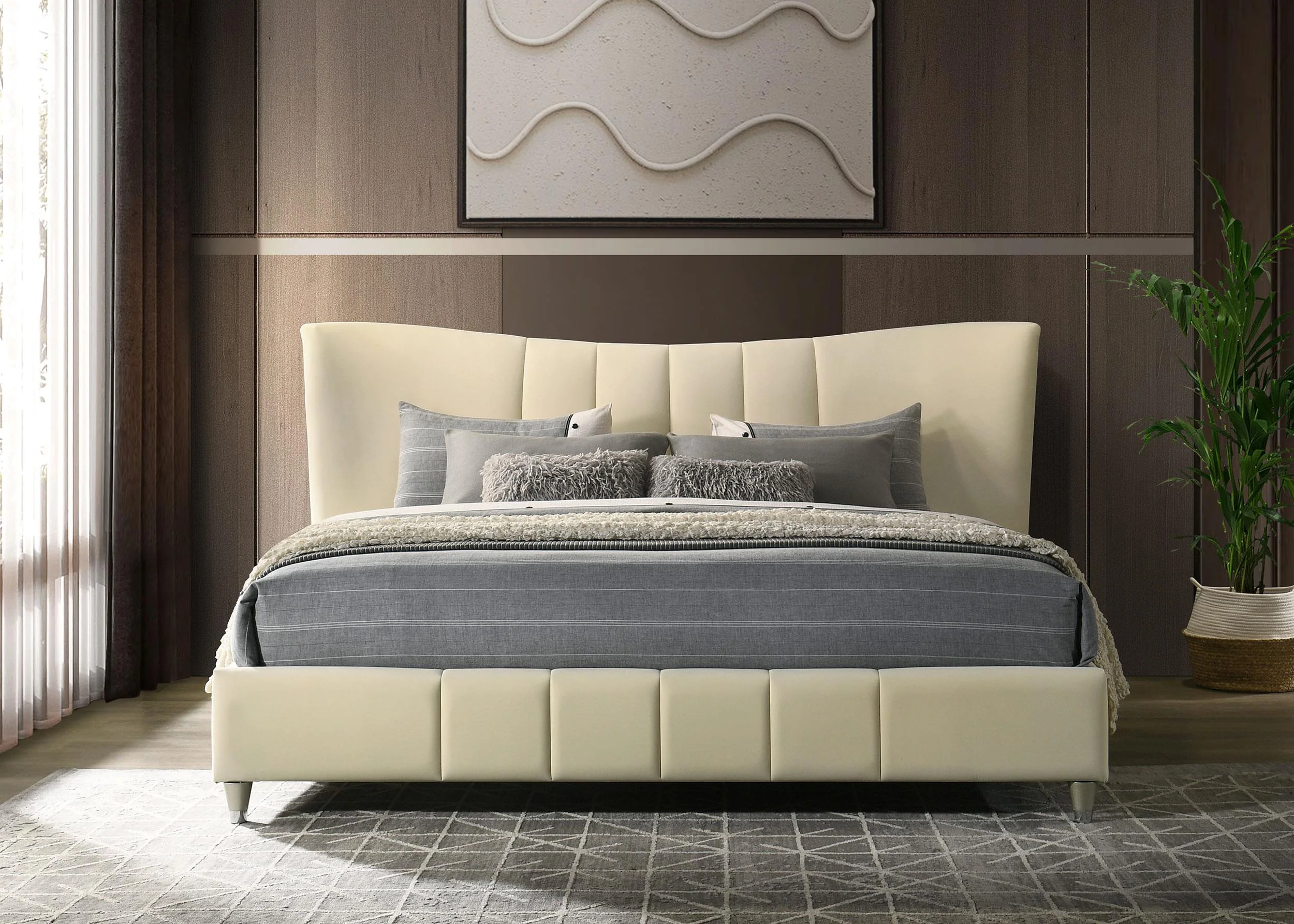 Evelyn Ivory Upholstered Eastern King Panel Platform Bed - Image 2