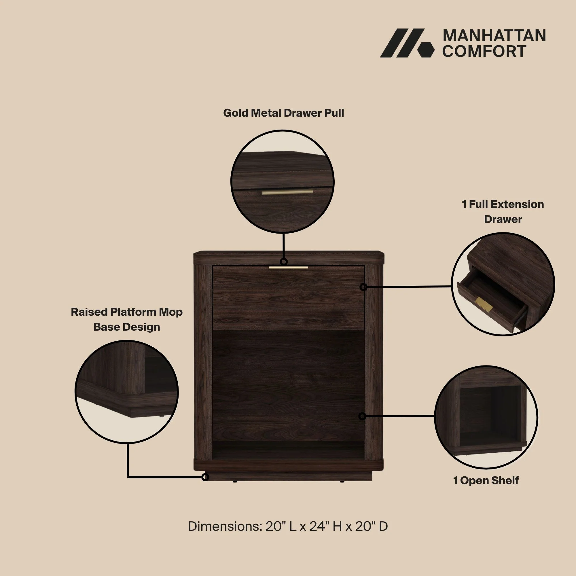 Evelyn Nightstand in Brown - Image 4