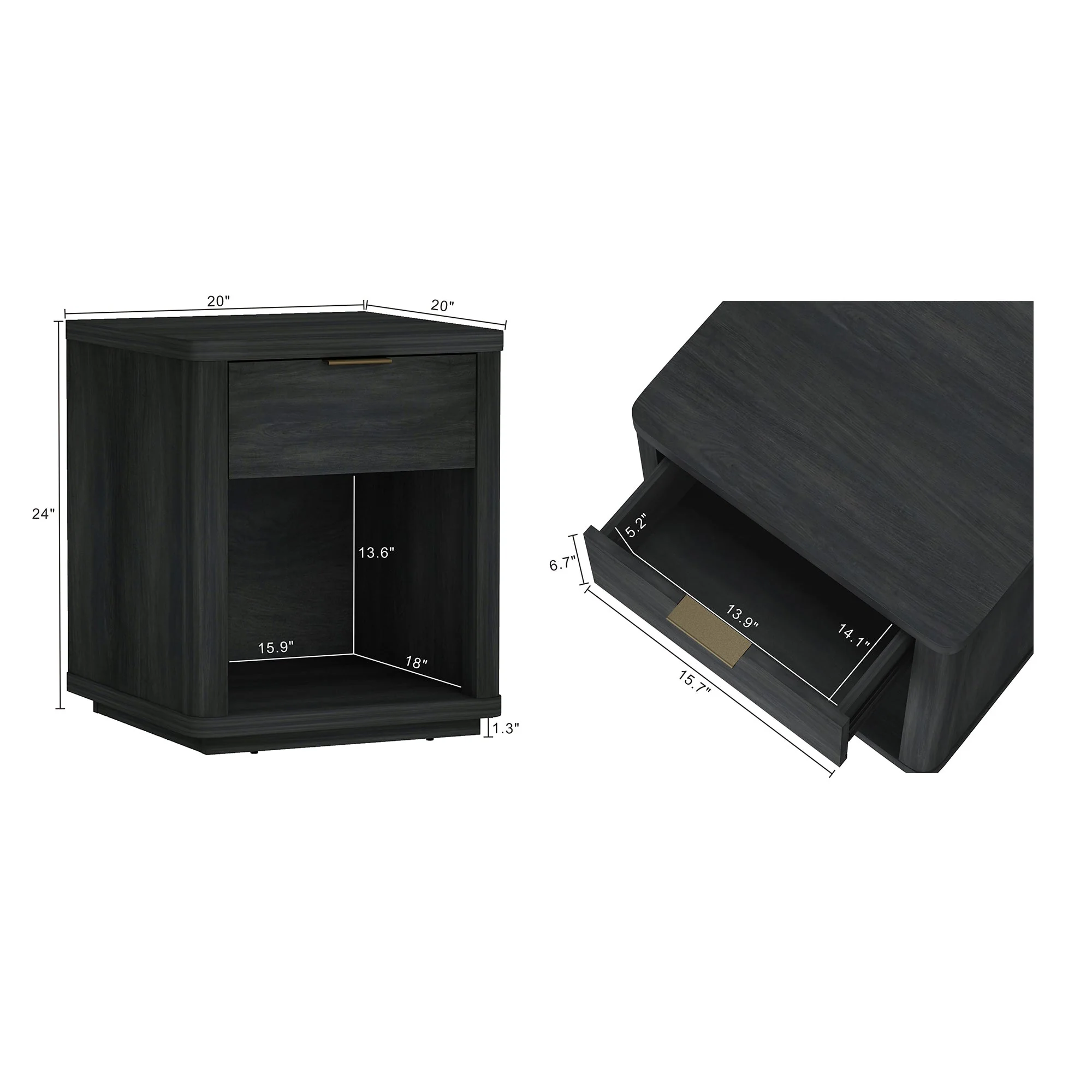 Evelyn Nightstand in Charcoal Grey - Image 3