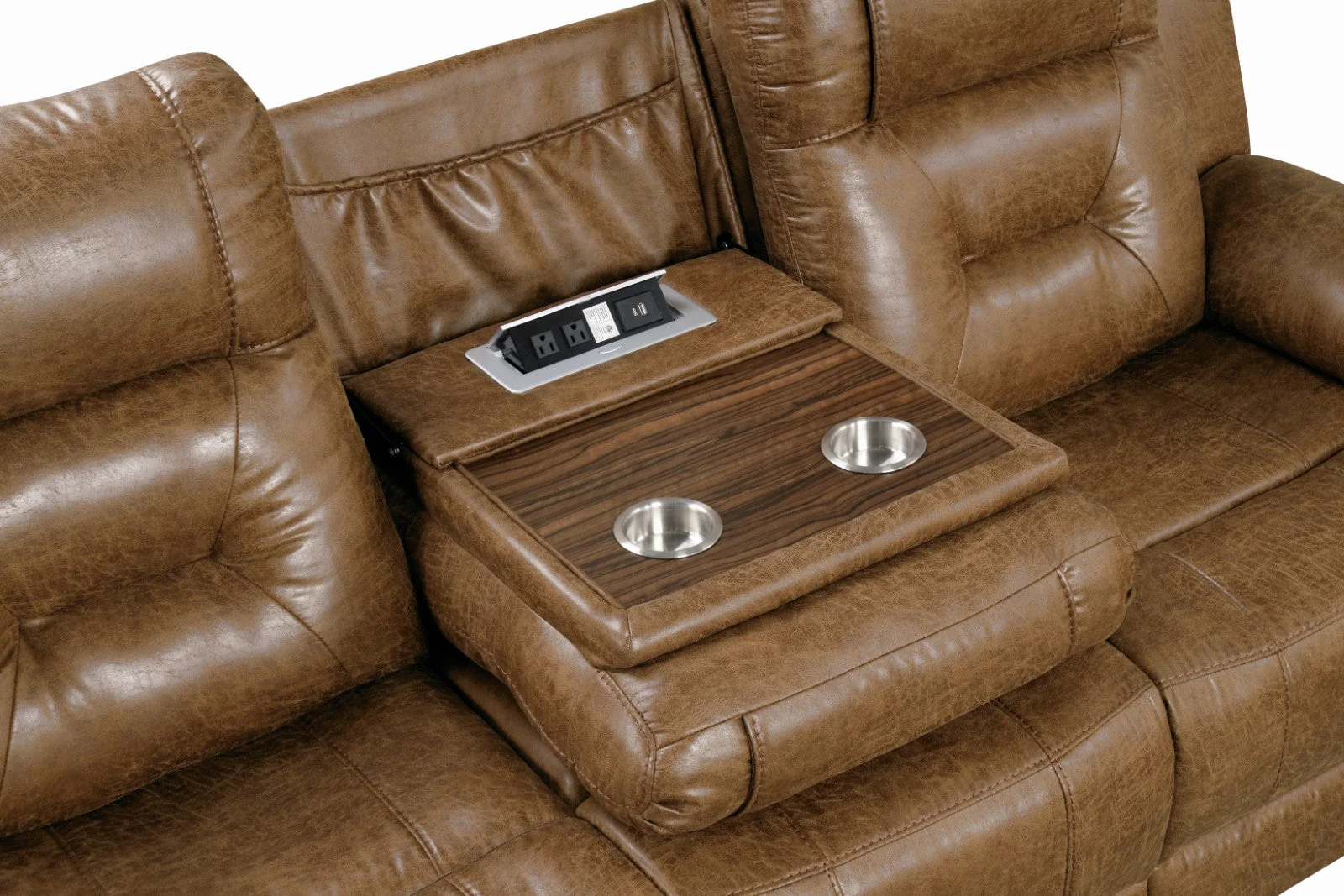 Ezekius Brown Leatherette Reclining Living Room Set - Image 2