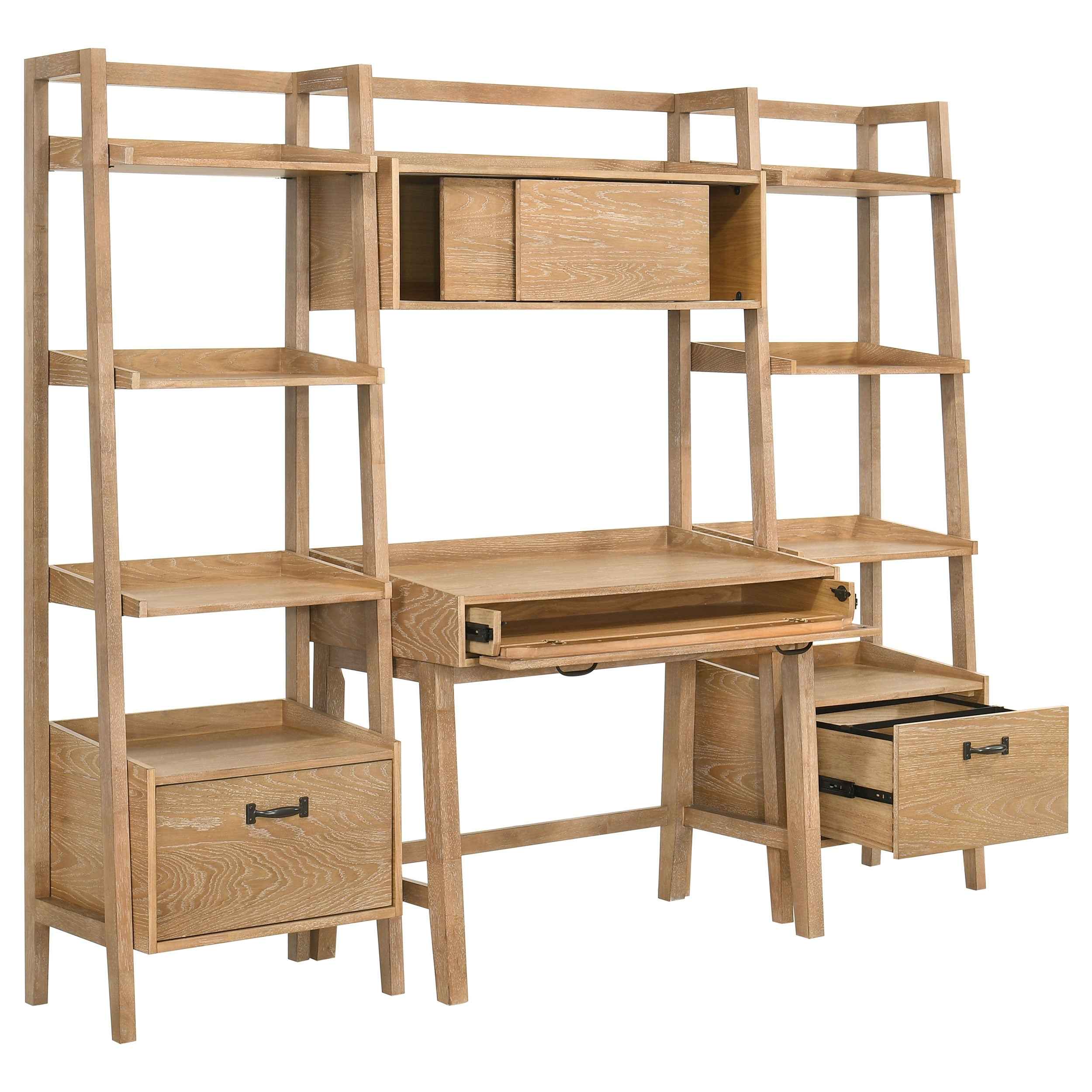 Fabian Distressed Light Brown 4-piece Computer Desk and Bookshelf Set - Image 3
