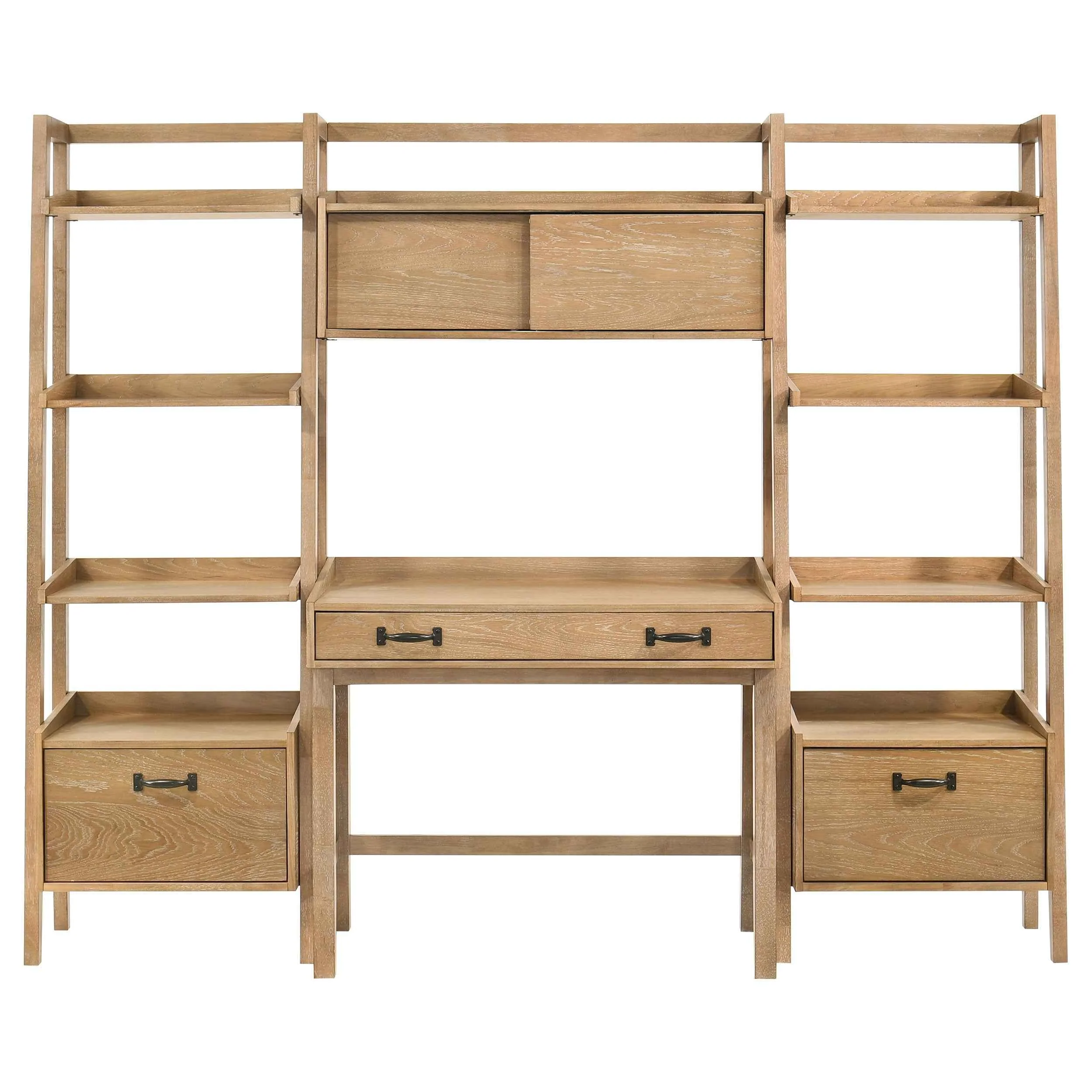 Fabian Distressed Light Brown 4-piece Computer Desk and Bookshelf Set - Image 4