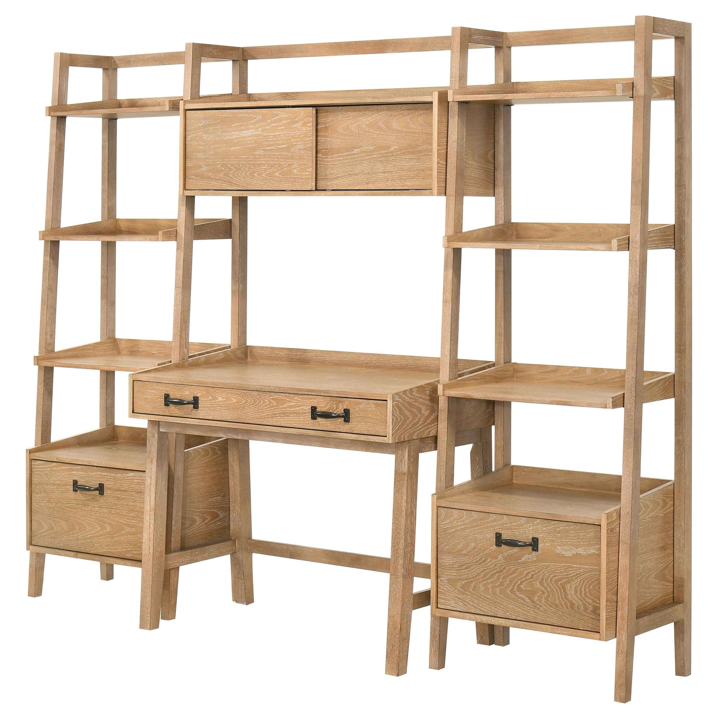 Fabian Distressed Light Brown 4-piece Computer Desk and Bookshelf Set - Image 5