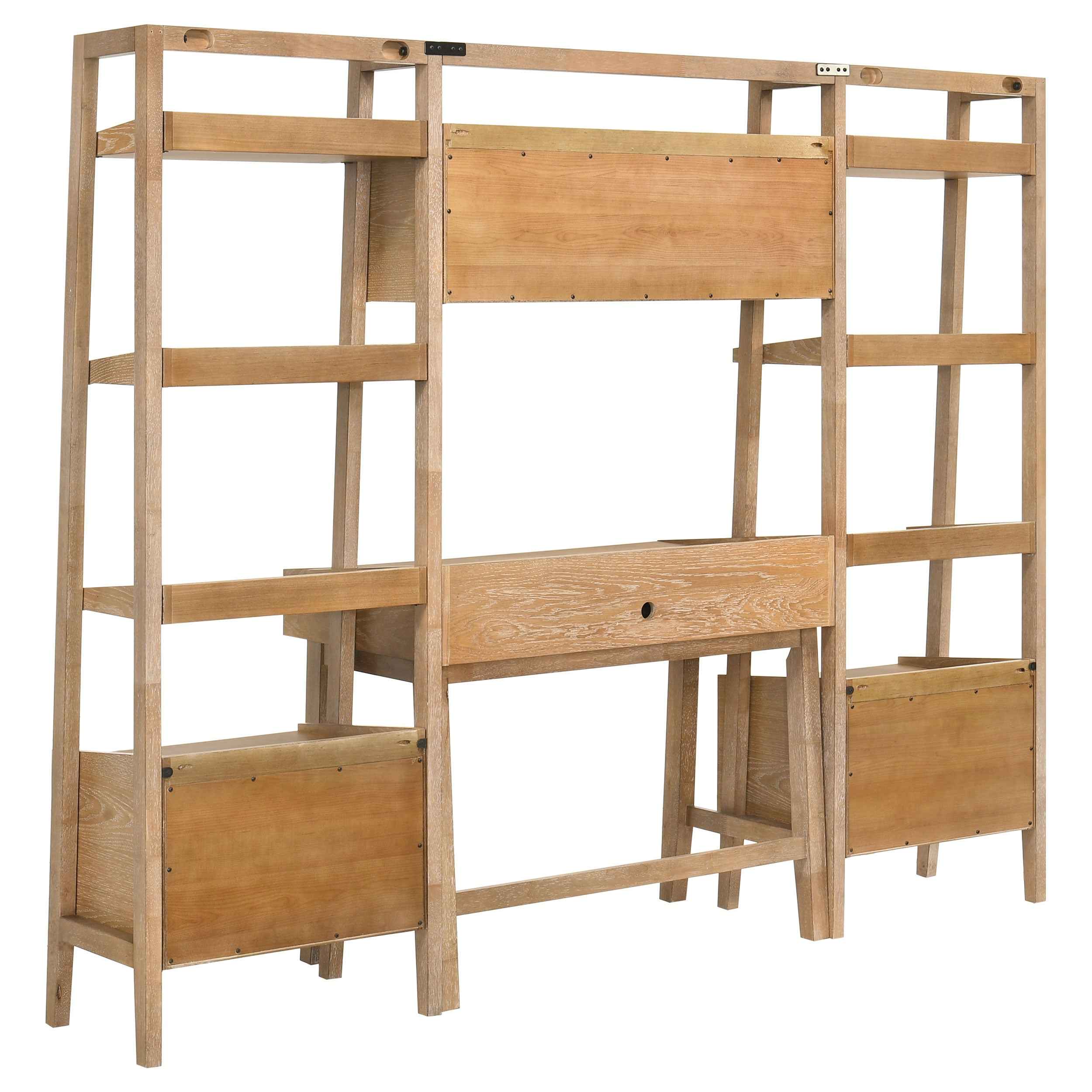 Fabian Distressed Light Brown 4-piece Computer Desk and Bookshelf Set - Image 7