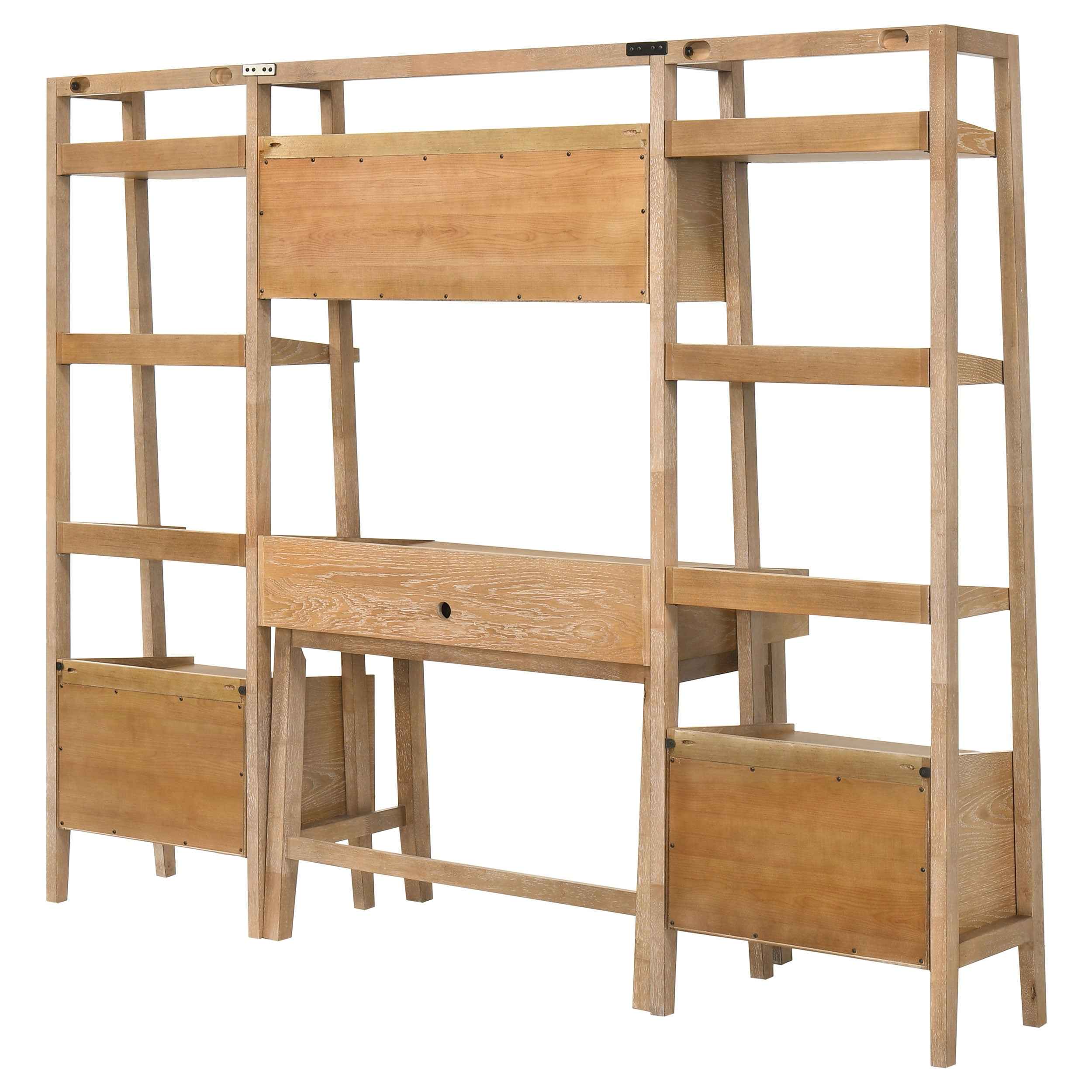 Fabian Distressed Light Brown 4-piece Computer Desk and Bookshelf Set - Image 9