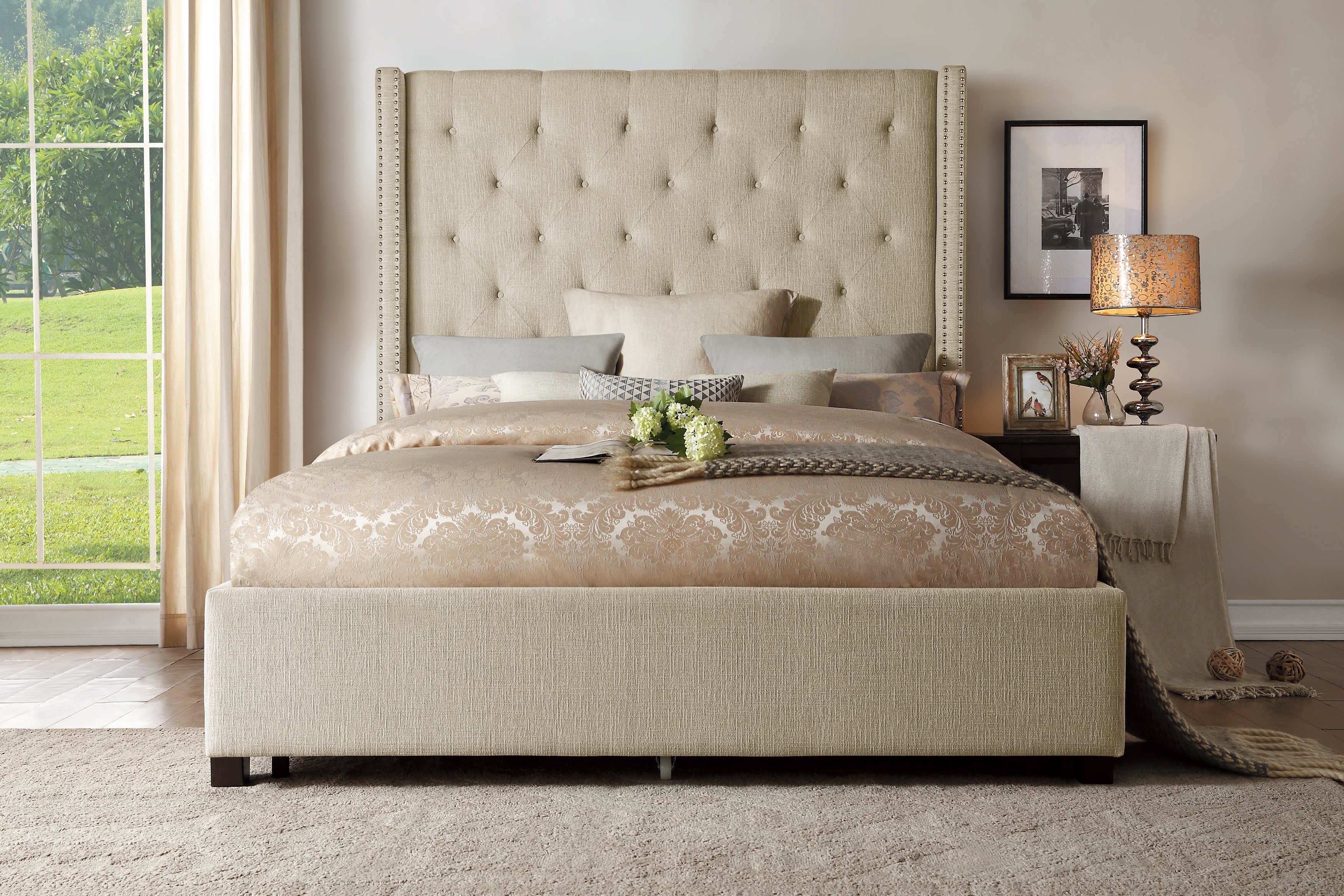 Fairborn Beige California King Upholstered Platform Bed - Image 5