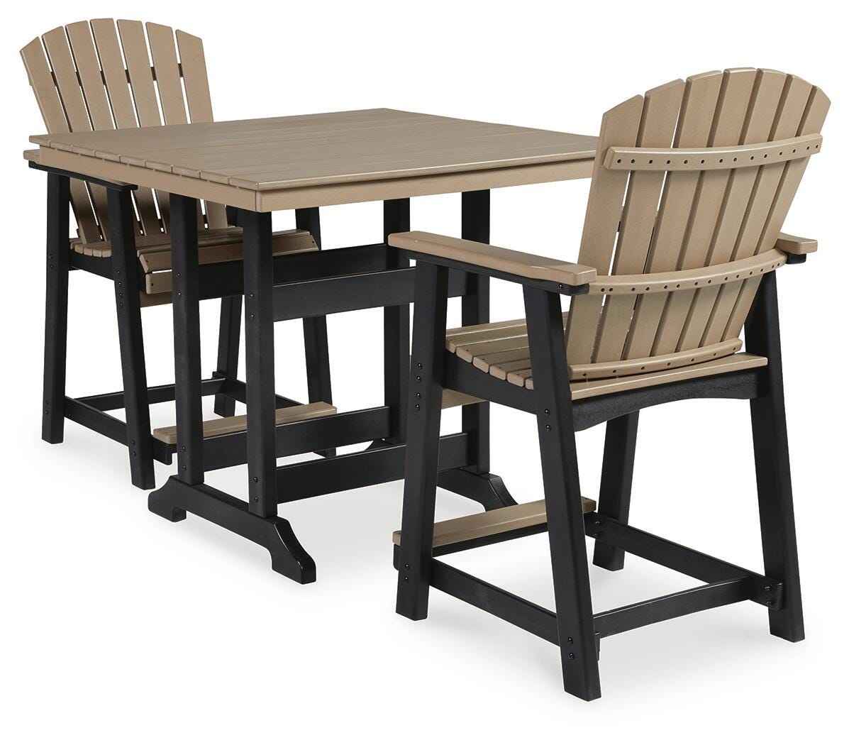 Fairen Trail Black/Driftwood Outdoor Counter Height Dining Table with 2 Barstools - Image 15