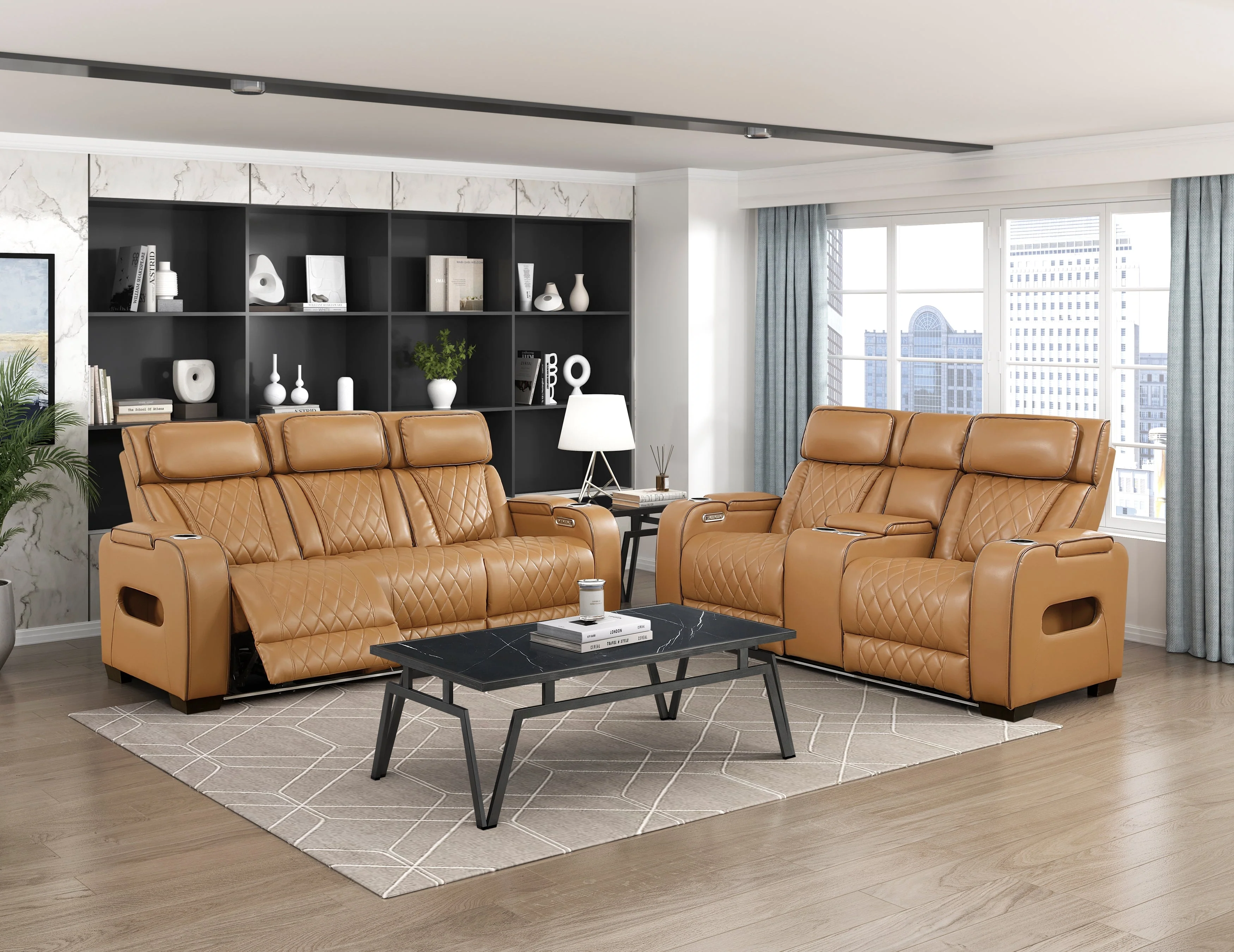 Fairway Brown Power Double Reclining Loveseat with Center Console - Image 2