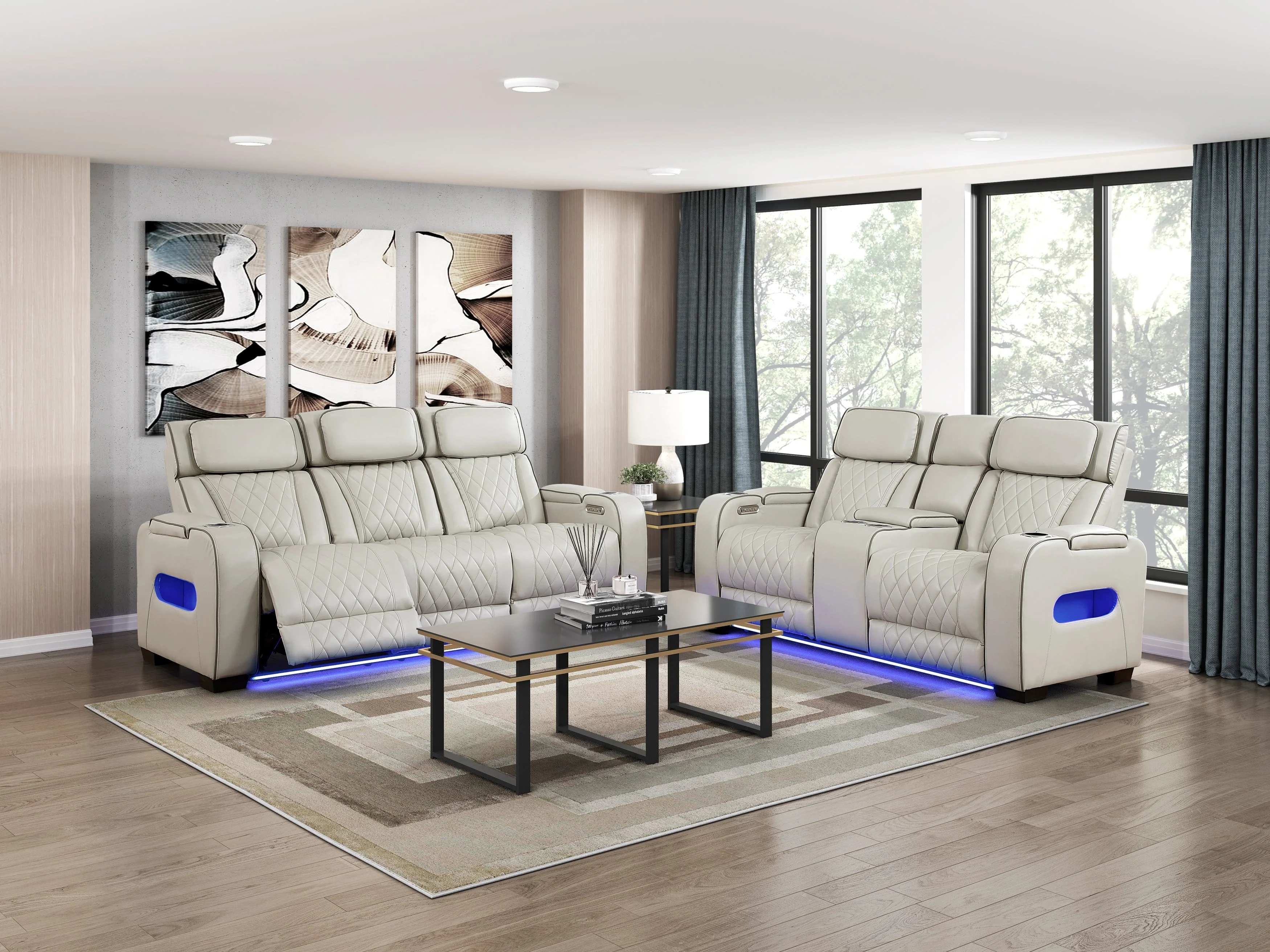 Fairway Taupe Power Double Reclining Loveseat with Center Console - Image 3