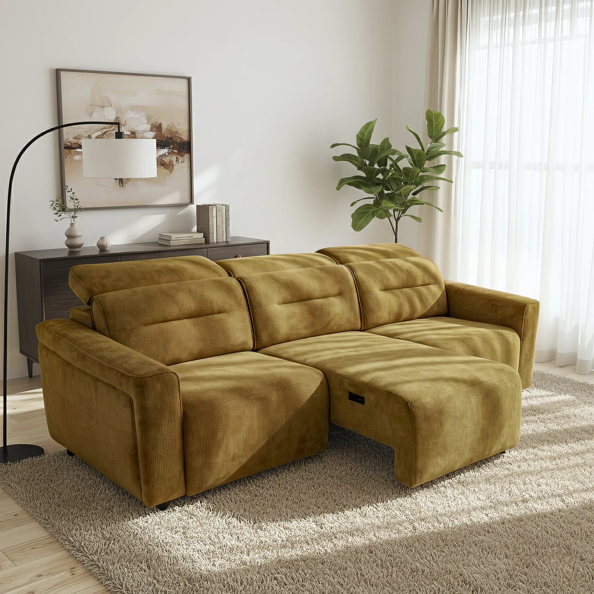 Falmouth Gold Fabric Power Slider Sofa - Image 5